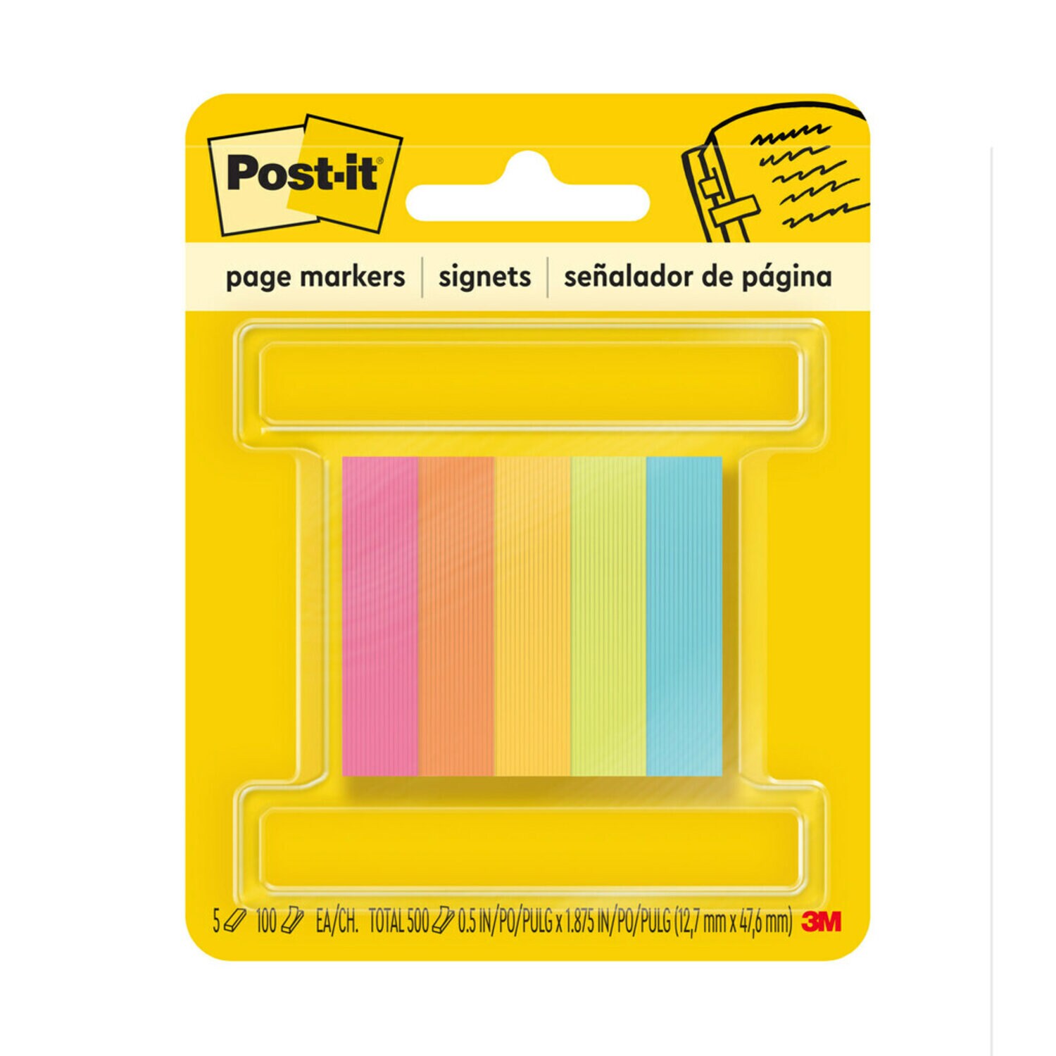 7100247678 - Post-it Page Markers 670-5AN, 1/2 in x 1 7/8 in (12.7 mm x 47.6 mm)