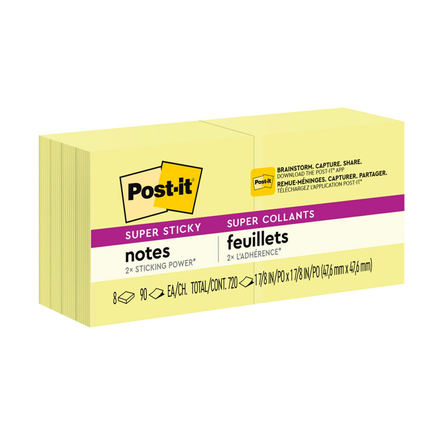 7100260955 - Post-it Super Sticky Notes 622-8SSCY, 1 7/8 in x 1 7/8 in 90 sheet Canary Yellow 8-pack, 100% PEFC, SGSCH-PEFC-COC-110078