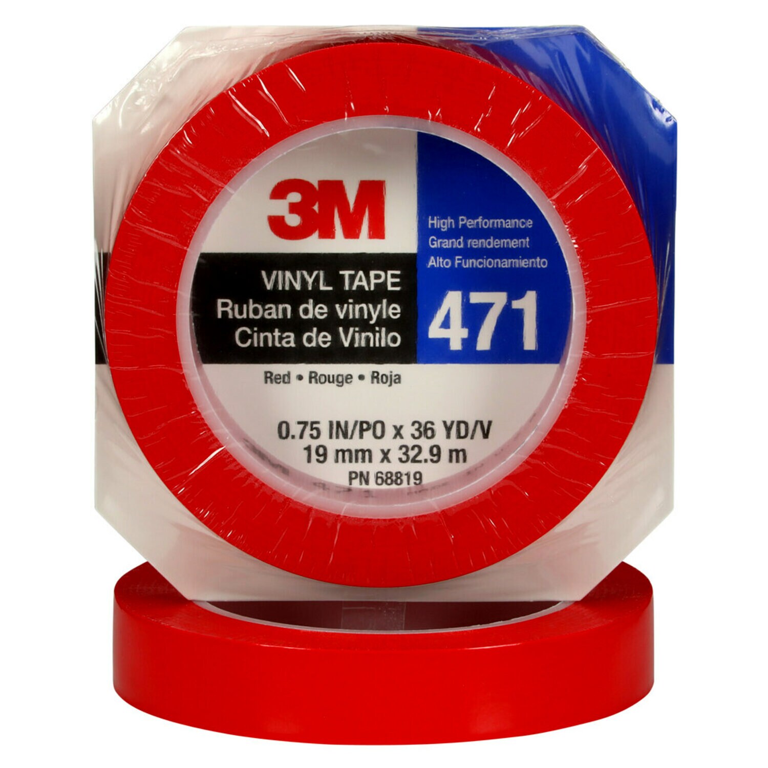 7100044624 - 3M Vinyl Tape 471, Red, 3/4 in x 36 yd, 5.2 mil, 48 rolls per case,
Individually Wrapped Conveniently Packaged