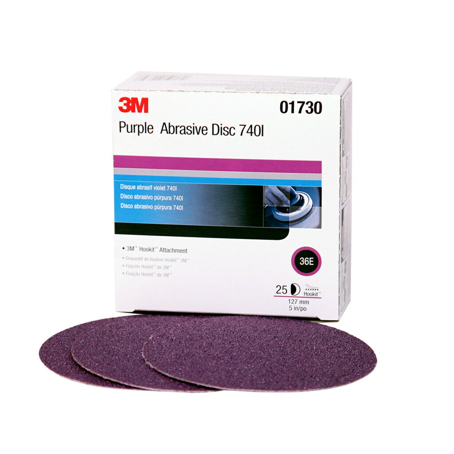 7010364831 - 3M Imperial Hookit Disc 740I, 01730, 5 in, 36E, 25 discs per box, 4 boxes per case