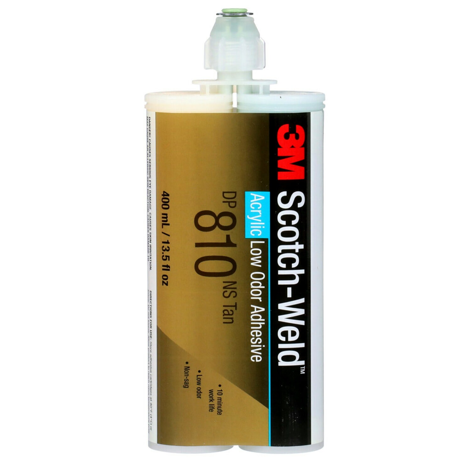 7100069366 - 3M Scotch-Weld Low Odor Acrylic Adhesive DP810NS, Tan, 400 mL Duo-Pak, 6/Case