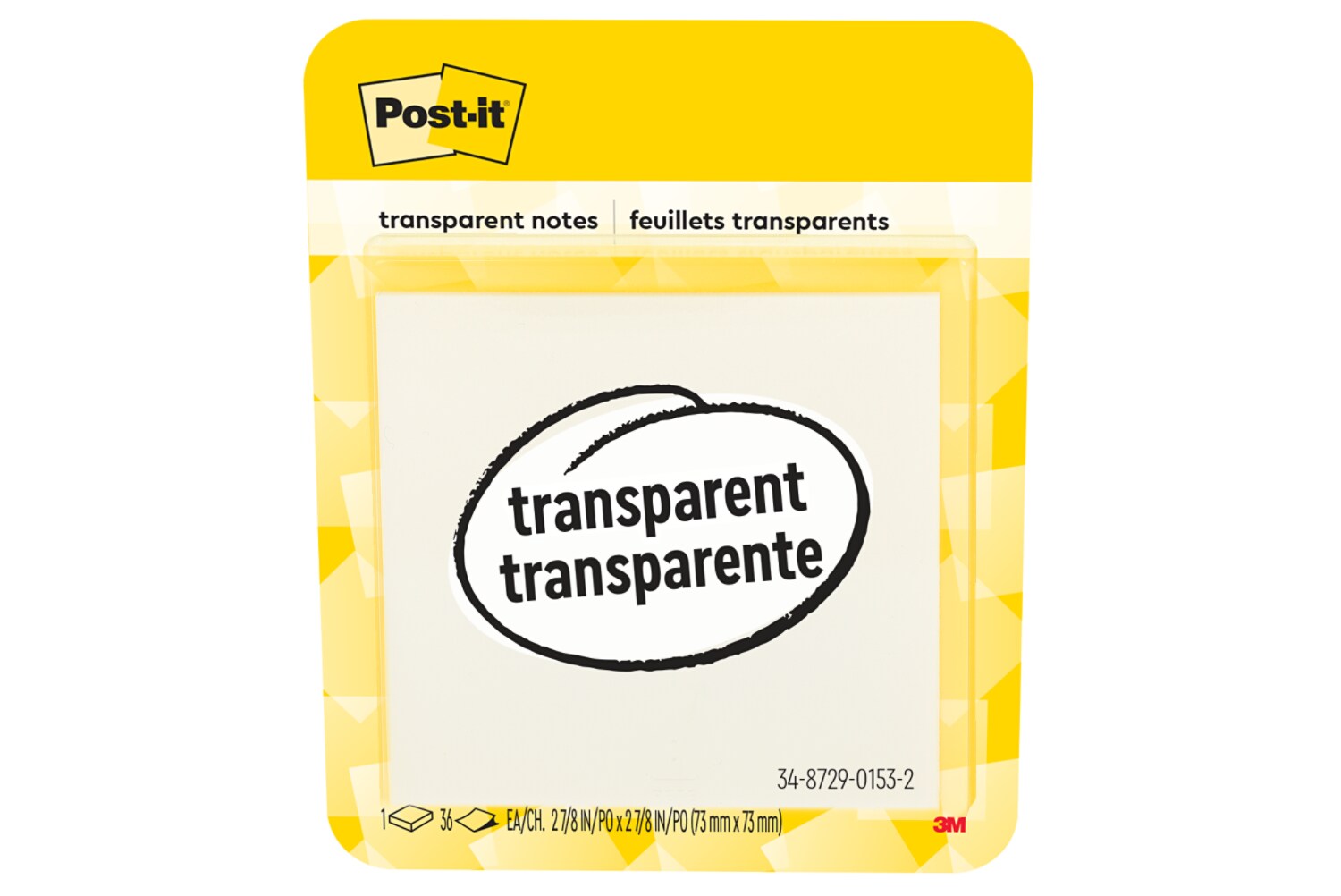 7100322865 - Post-it Transparent Note 600-TRSPT-WMSR, 2-7/8 in x 2-7/8 in (73 mm x 73 mm)