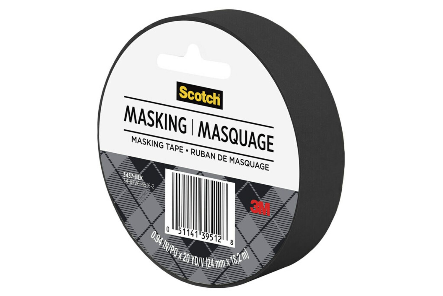 7010372187 - Scotch Expressions Masking Tape 3437-BLK, .94 in x 20 yd (24 mm x 18,2
m) Black