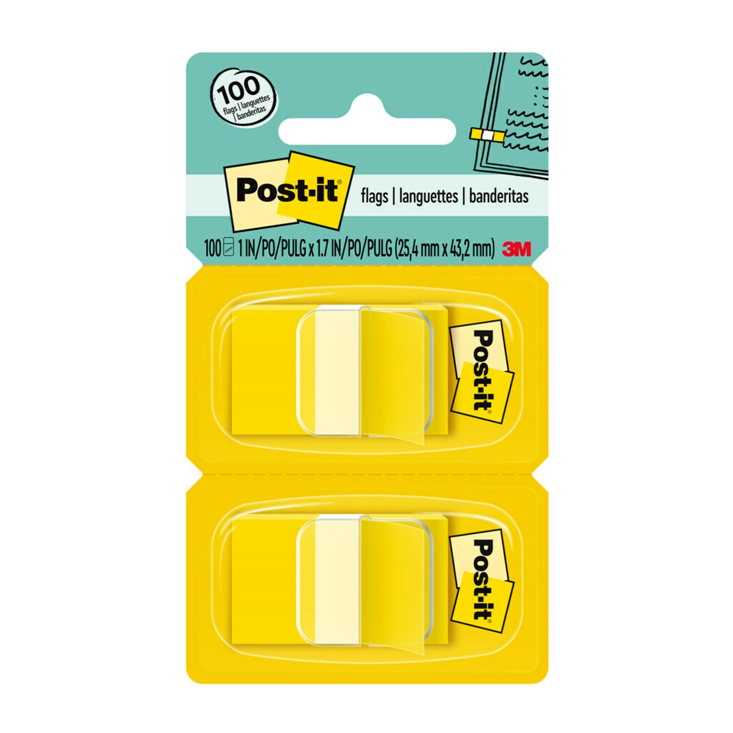 7000052452 - Post-it Flags 680-YW2, 1 in. x 1.7 in. Canary Yellow 2 pk 6 pk/inner 24 pk/cs