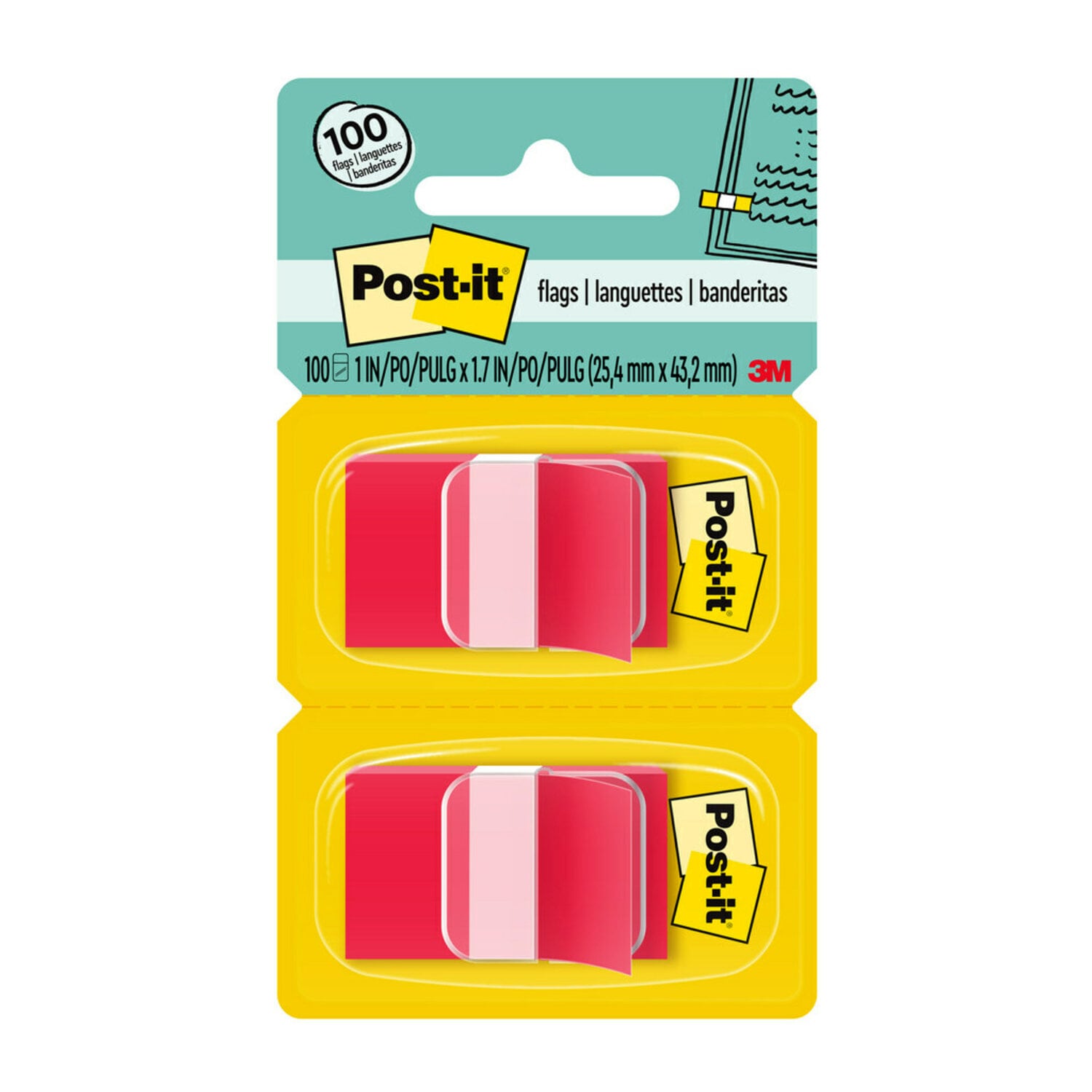 7000052456 - Post-it Flags 680-RD2, 1 in. x 1.7 in. (2.54 cm x 4.31 cm) Red, 2-pk
