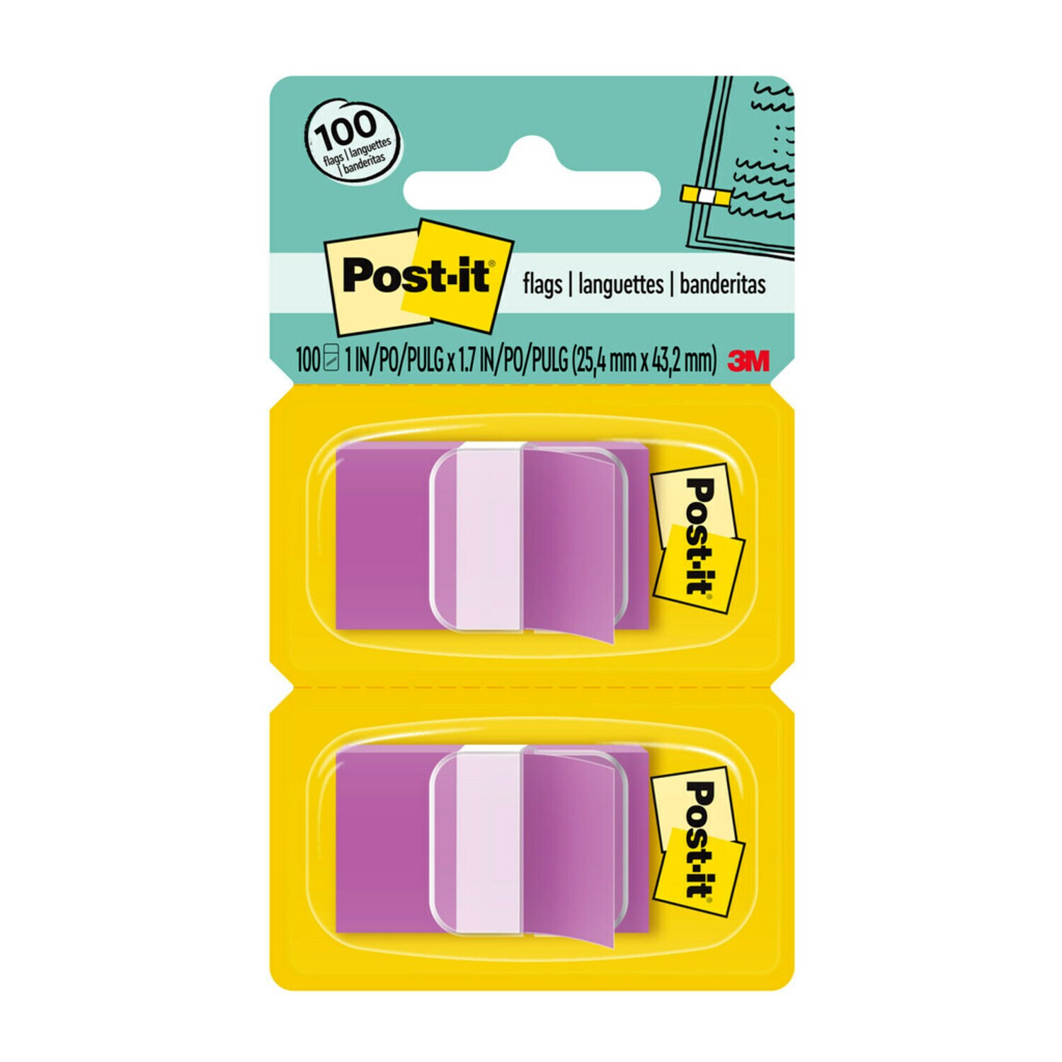 7000052455 - Post-it Flags 680-PU2, 1 in. x 1.7 in. (2.54 cm x 4.31 cm) Purple, 2-pk