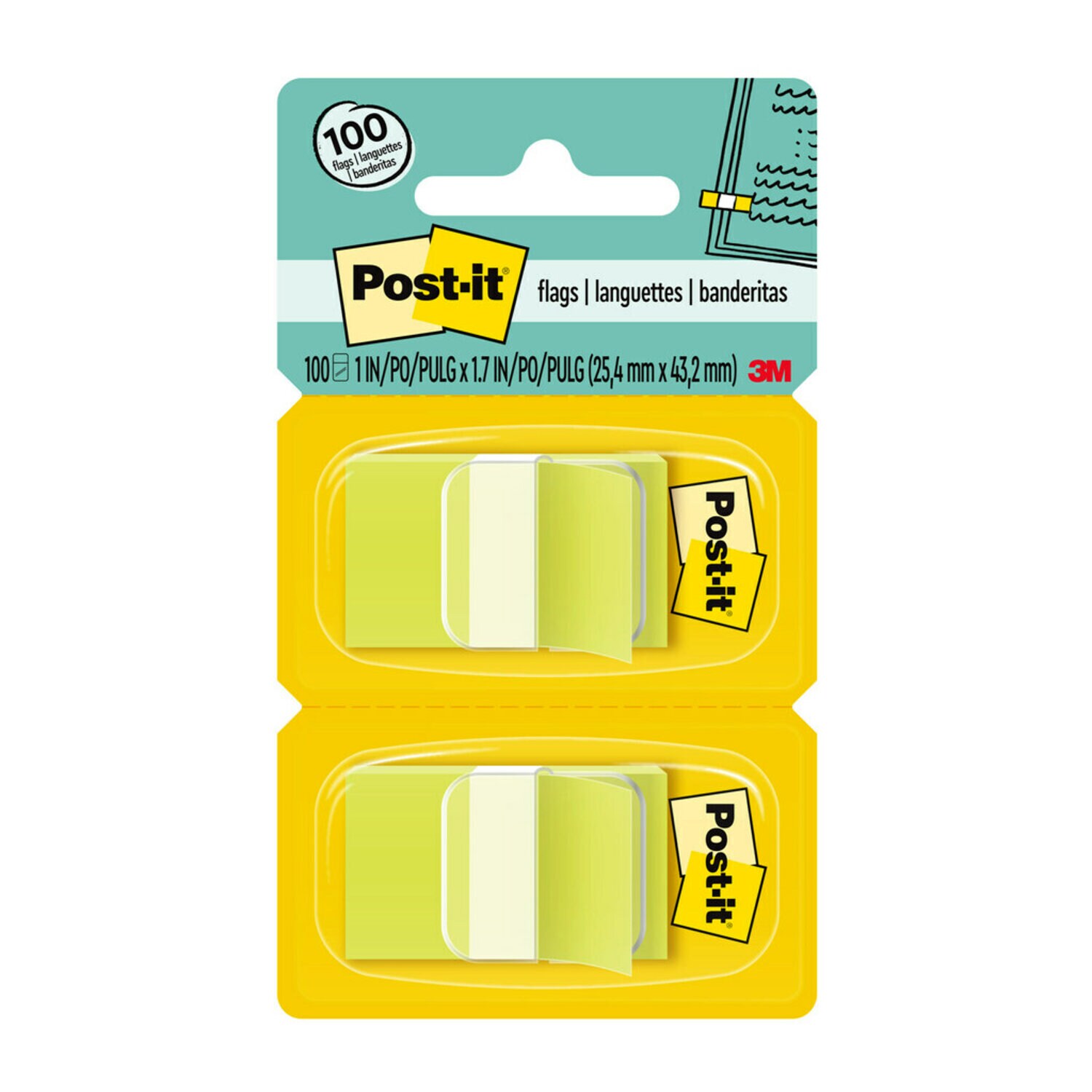 7100031740 - Post-it Flags 680-BG2, 1 in. x 1.7 in. (2.54 cm x 4.31 cm) Bright Green, 2-pk