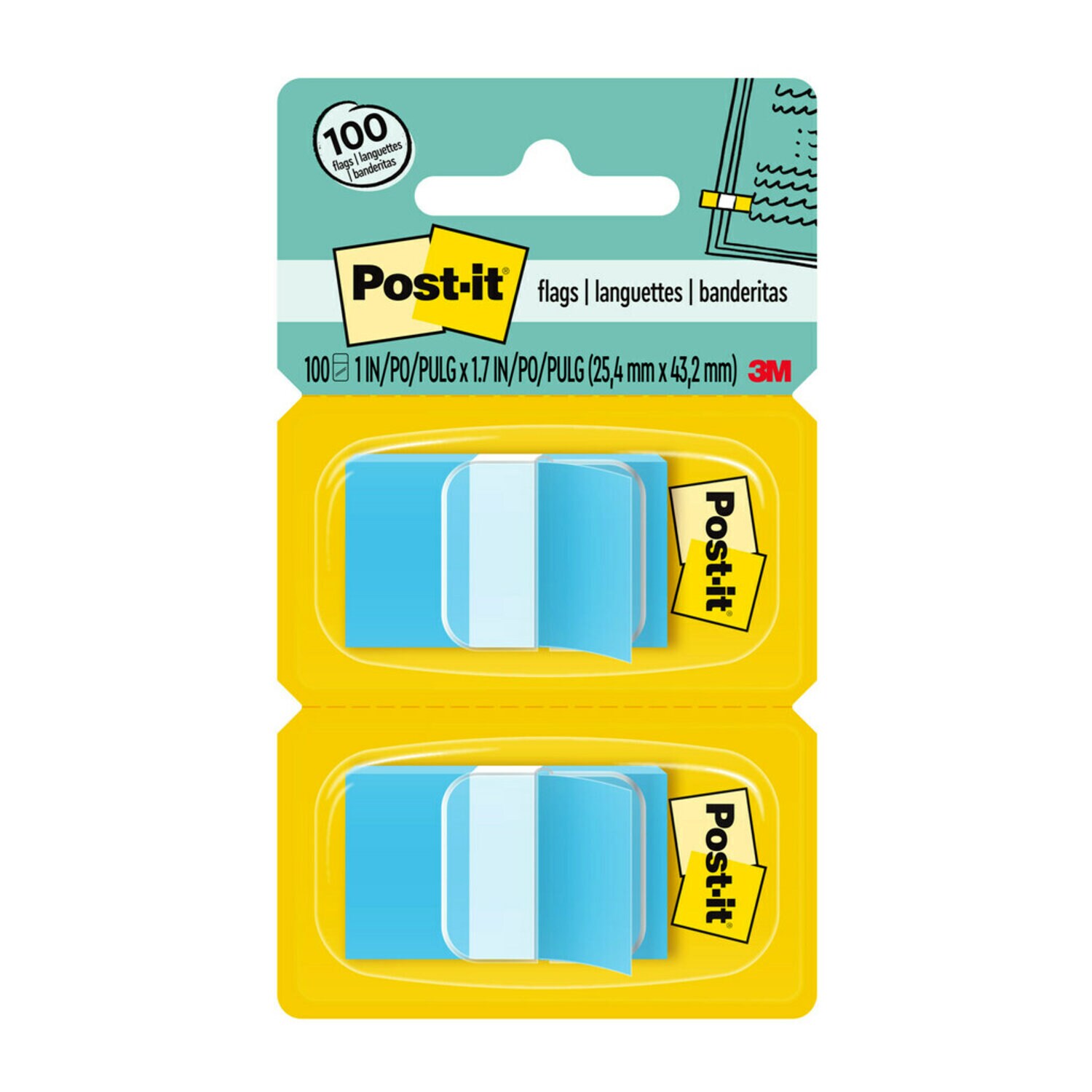 7000052453 - Post-it Flags 680-BE2, 1 in. x 1.7 in. (2.54 cm x 4.31 cm) Blue, 2-pack