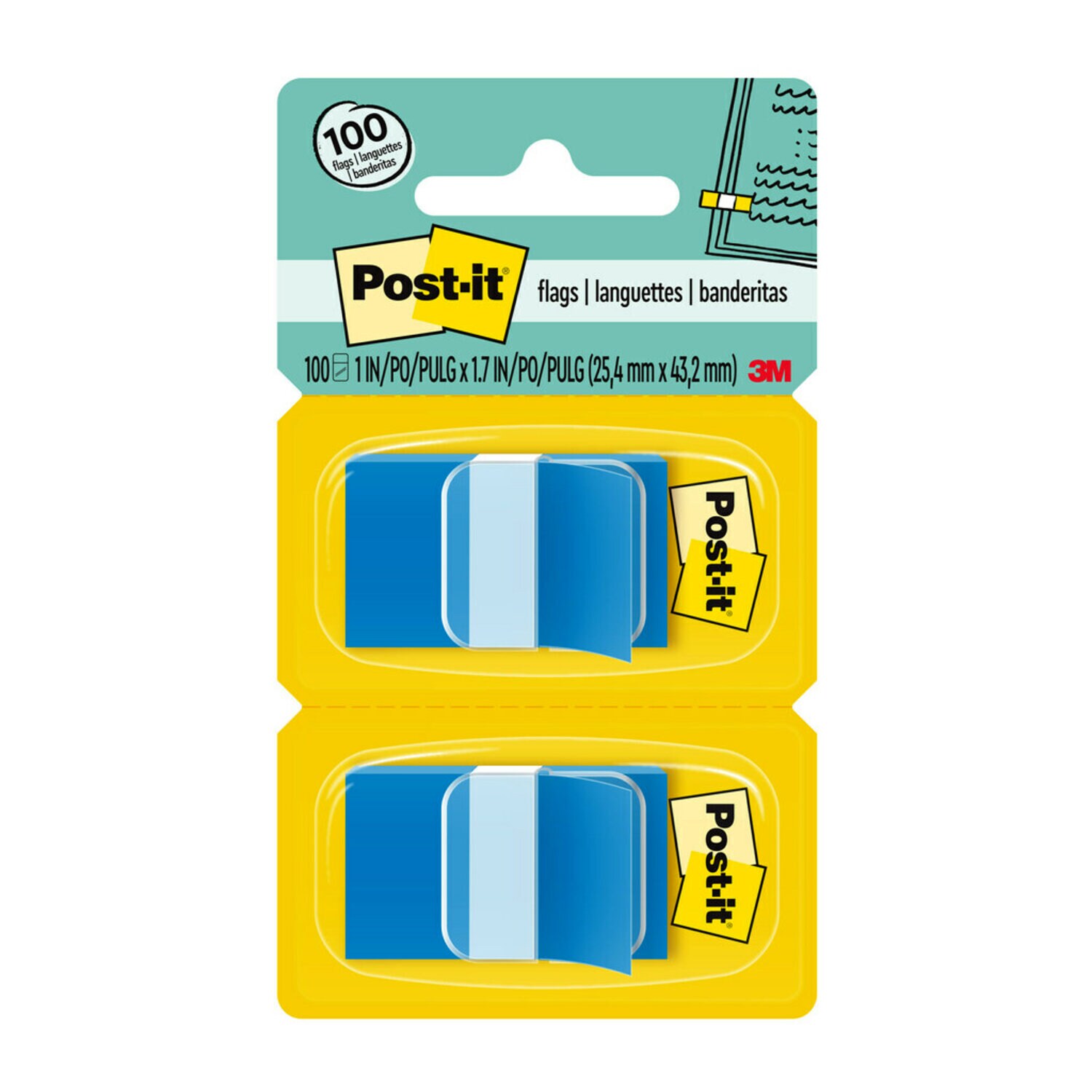 7000126666 - Post-it Flags 680-BB2, 1 in. x 1.7 in. (2.54 cm x 4.31 cm) Bright Blue, 2-pk