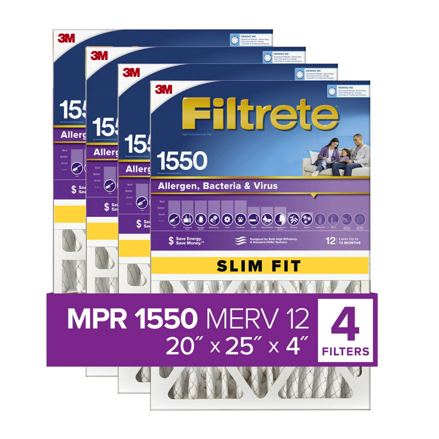 7100096896 - Filtrete Ultra Allergen Reduction Deep Pleat Filter NDP03-4S-4, 20 in x 25 in x 4 in, 1/Pack, 4/case