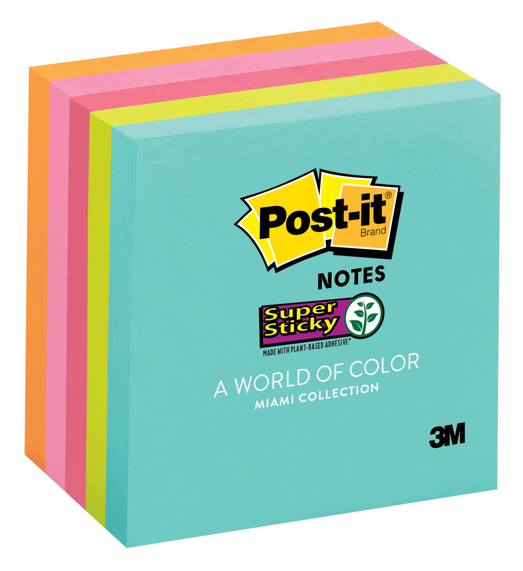7100088530 - Post-it® Super Sticky Notes 654-5SSMIA, 3 in x 3 in (76 mm x 76 mm), Miami Collection, 5 Pads/Pack, 90 Sheets/Pad