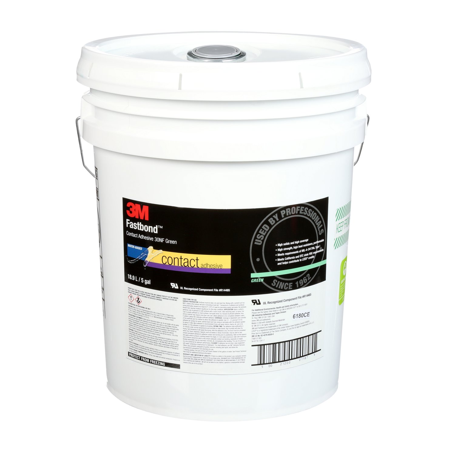 7000121383 - 3M Fastbond Contact Adhesive 30NF, Green, 5 Gallon, 1 Can/Drum