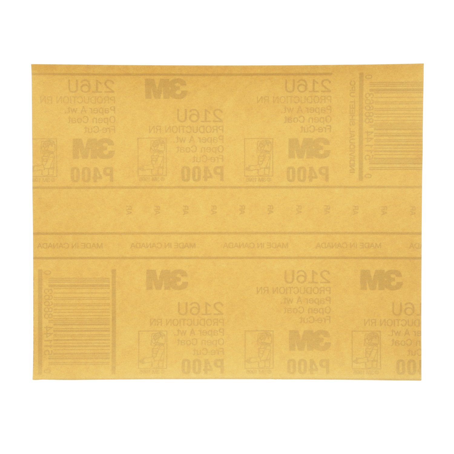7000118278 - 3M Gold Abrasive Sheet, 02539, P400 grade, 9 in x 11 in, 50 sheets per
pack, 5 packs per case