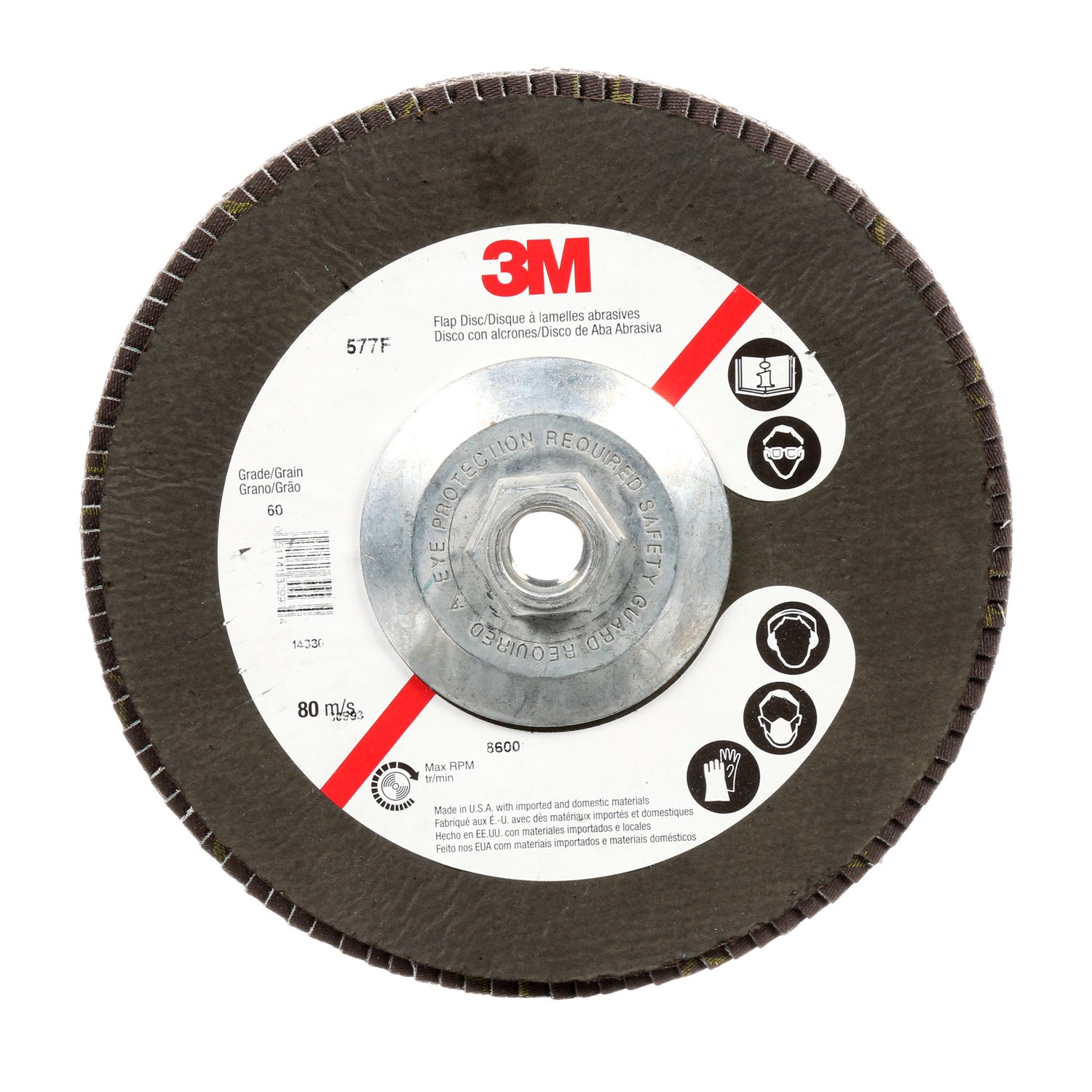 7010363148 - 3M Flap Disc 577F, 40, T27 Quick Change, 4-1/2 in x 5/8 in-11, Giant,
10 ea/Case