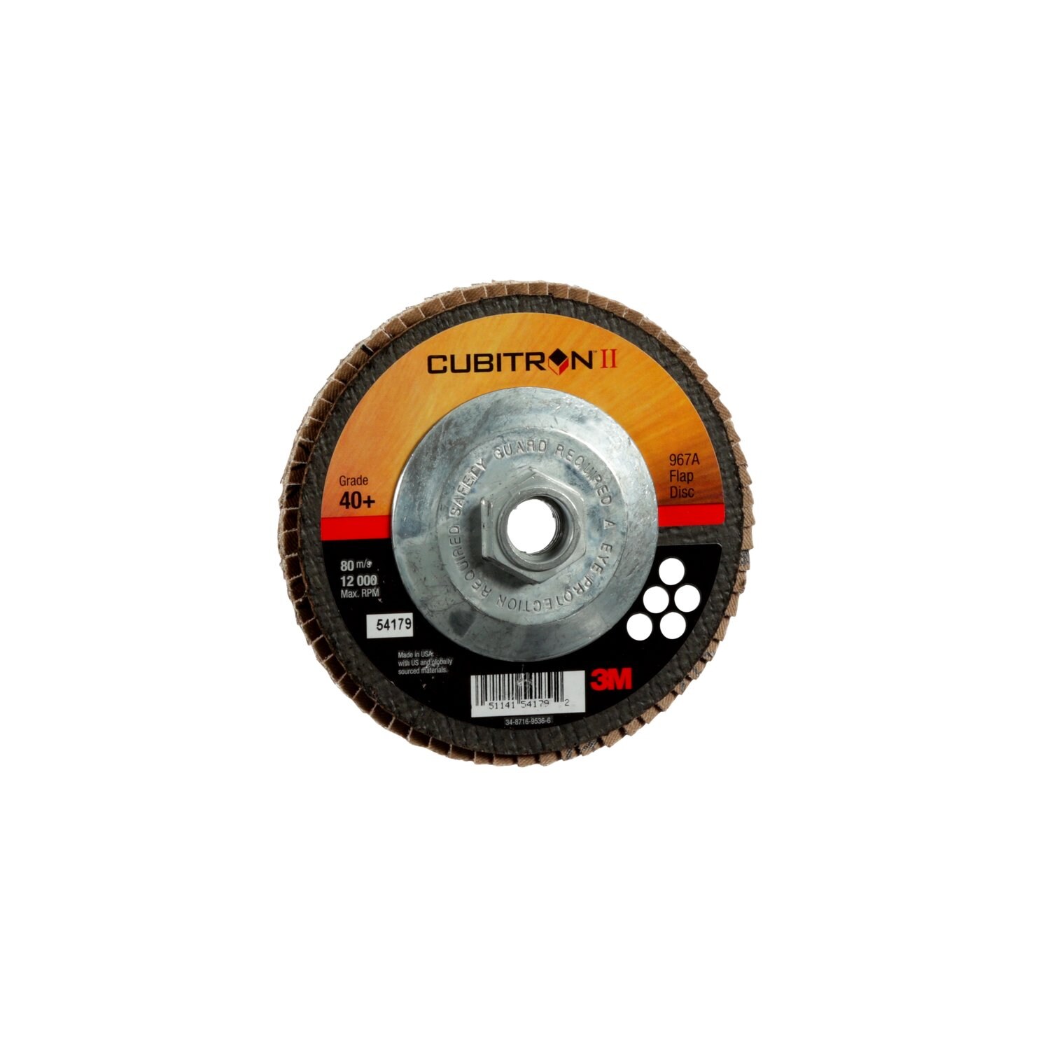 7100049189 - 3M Cubitron II Flap Disc 967A, 40+, T27, 5 in x 5/8"-11, 10 ea/Case