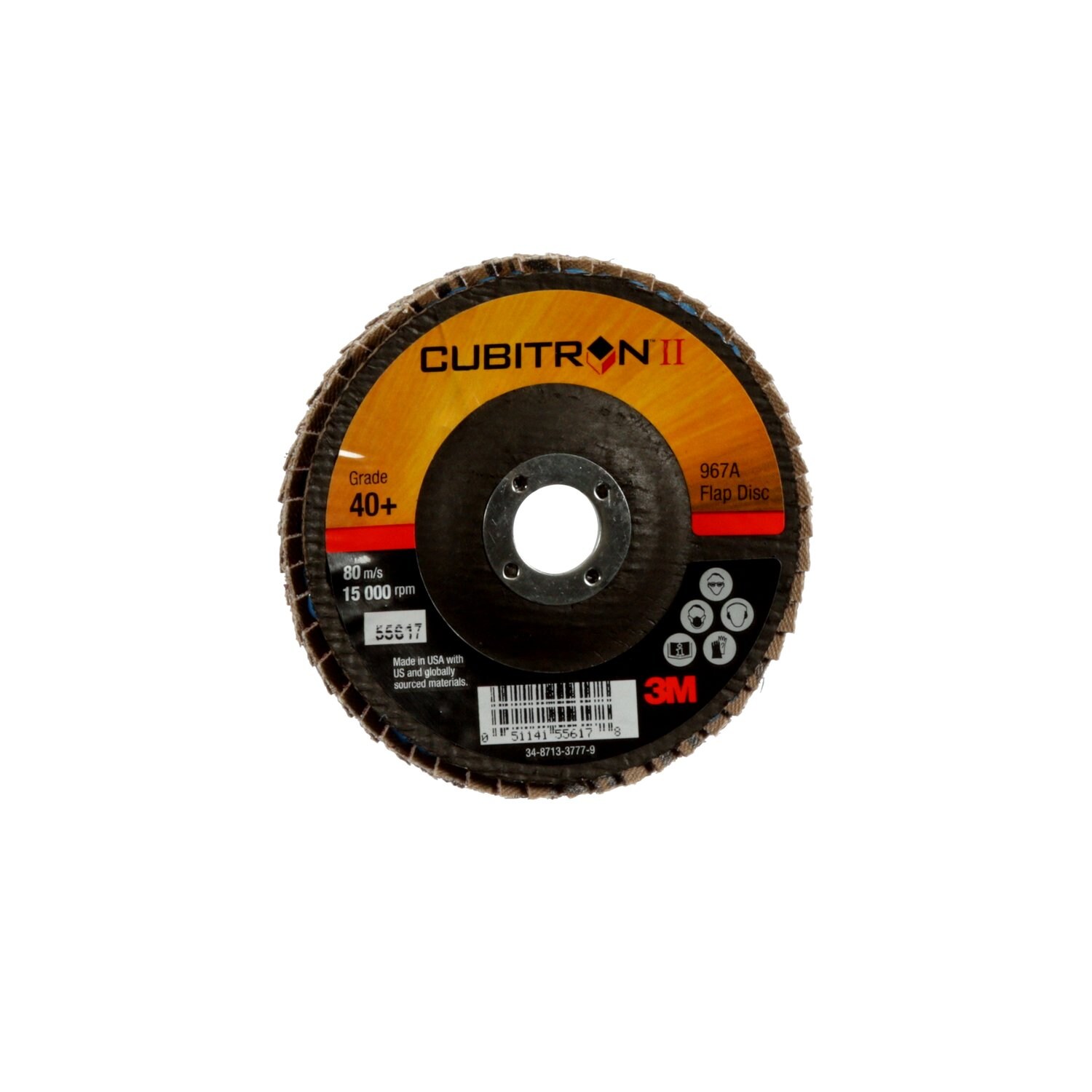 7100097661 - 3M Cubitron II Flap Disc 967A, 40+, T29, 4 in x 5/8 in, 10 ea/Case