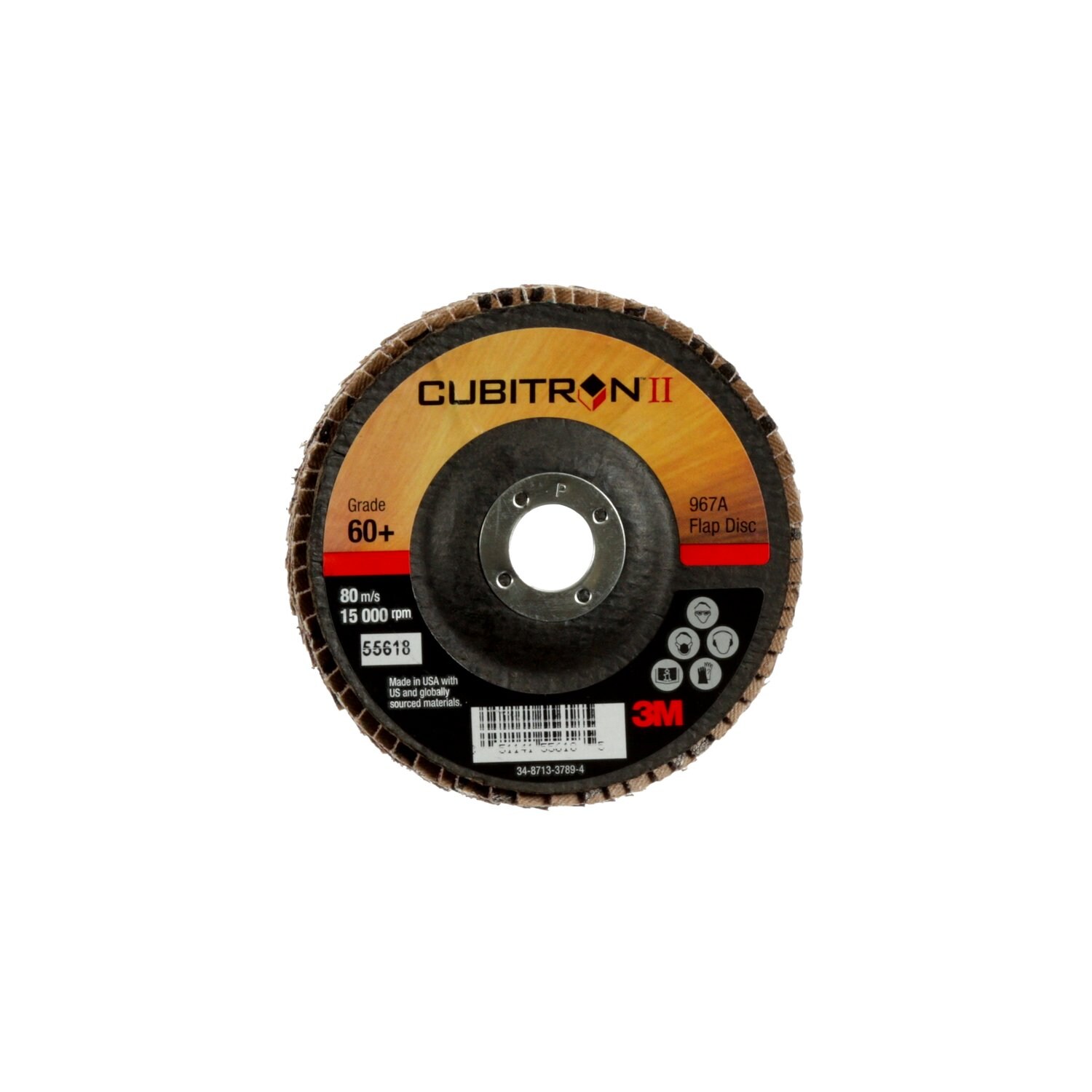 7100097650 - 3M Cubitron II Flap Disc 967A, 60+, T29, 4 in x 5/8 in, 10 ea/Case