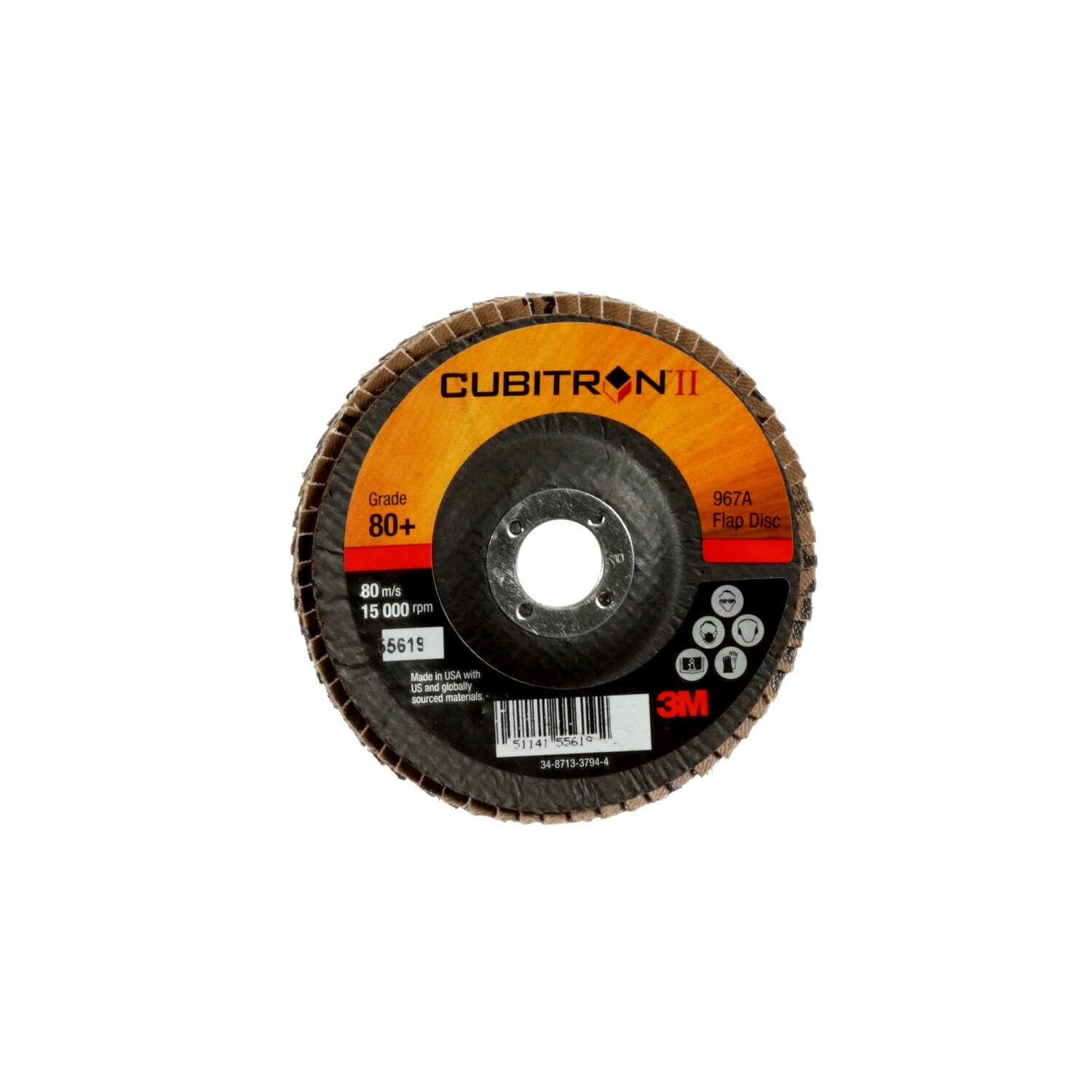7100097627 - 3M Cubitron II Flap Disc 967A, 80+, T29, 4 in x 5/8 in, 10 ea/Case