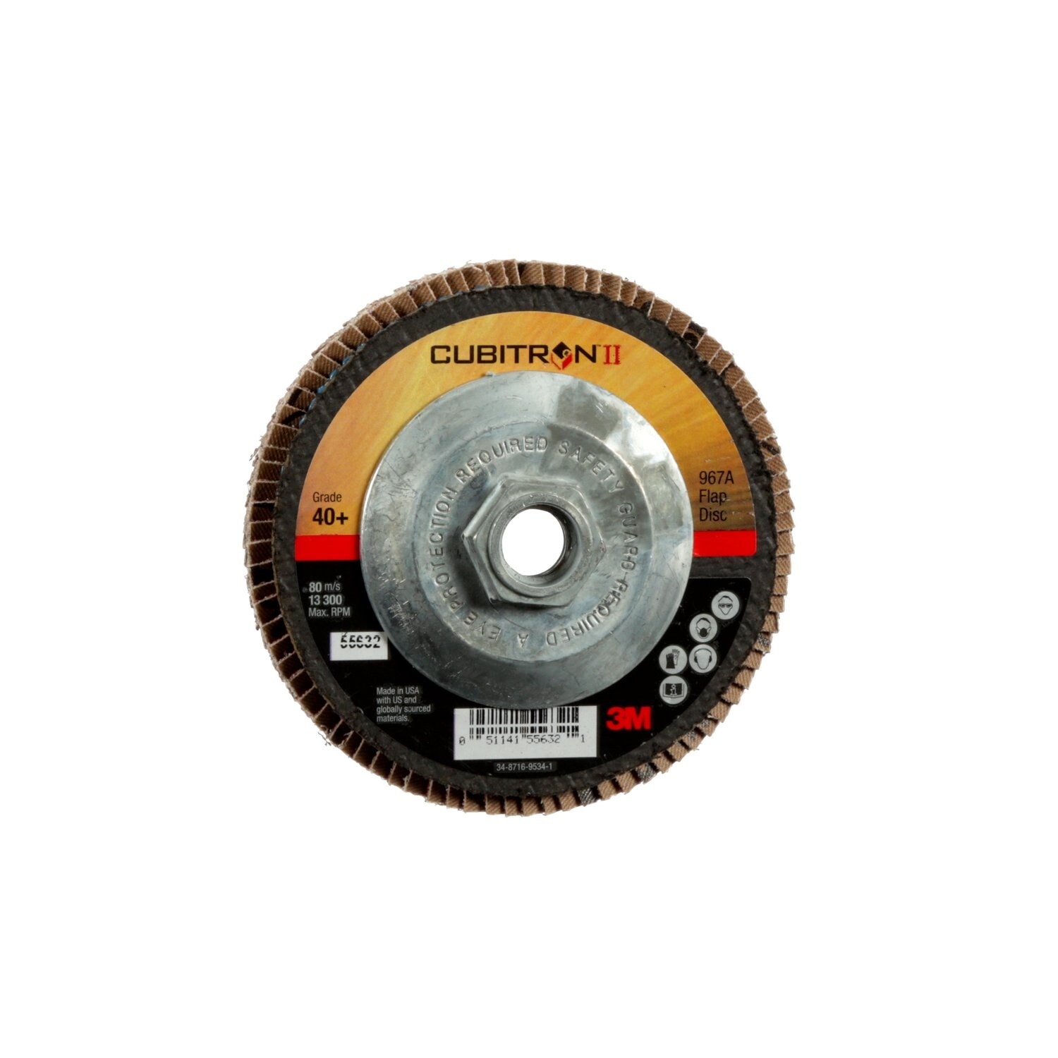 7010363301 - 3M Cubitron II Flap Disc 967A, 40+, T27 Quick Change, 4-1/2 in x 5/8"-11, Giant, 10 ea/Case