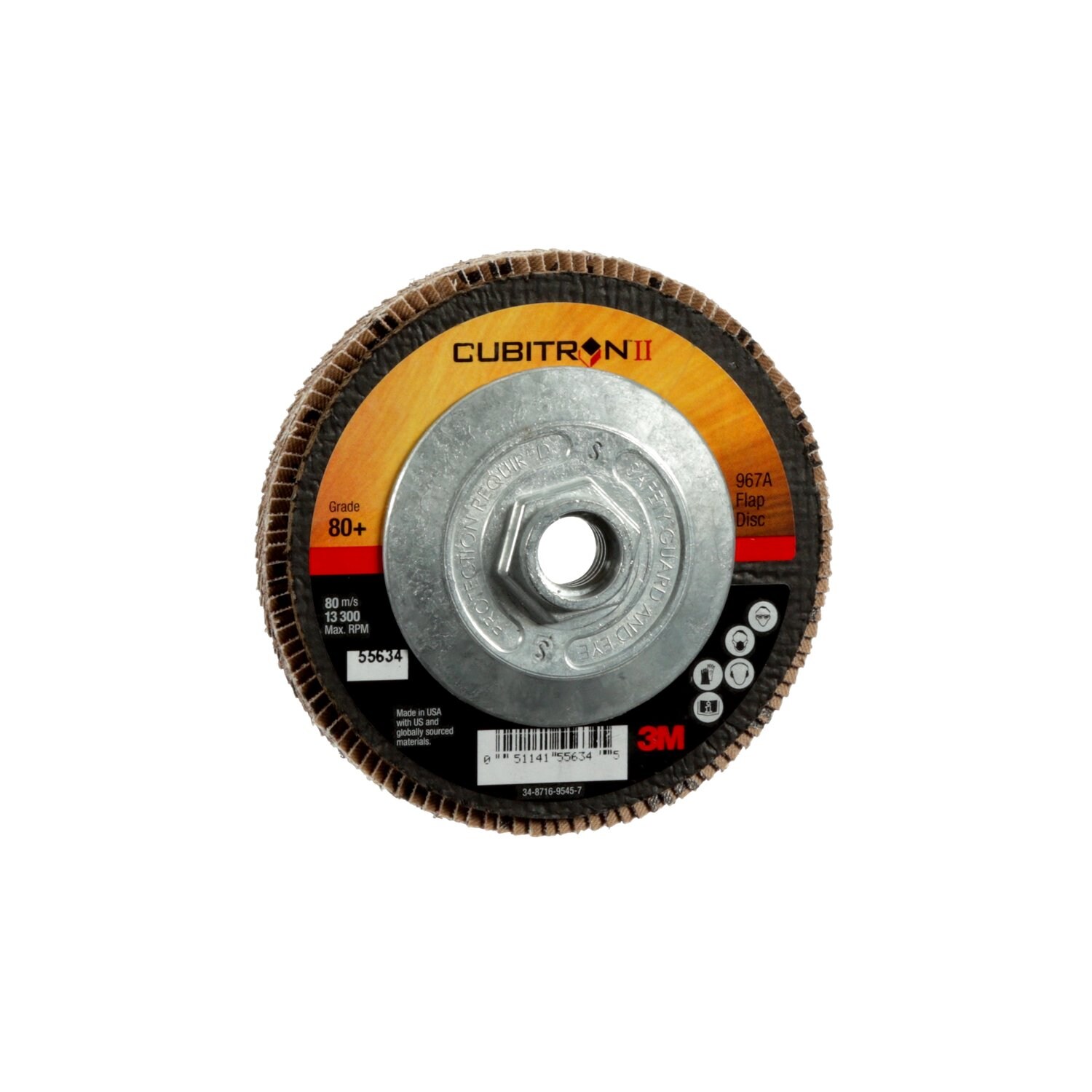 7010294535 - 3M Cubitron II Flap Disc 967A, 80+, T27 Quick Change, 4-1/2 in x 5/8"-11, Giant, 10 ea/Case