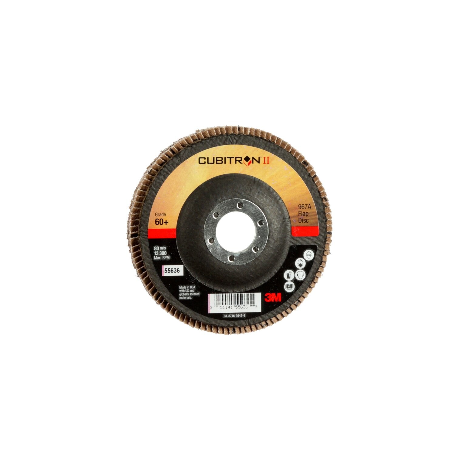 7010327062 - 3M Cubitron II Flap Disc 967A, 60+, T27, 4-1/2 in x 7/8 in, Giant, 10 ea/Case