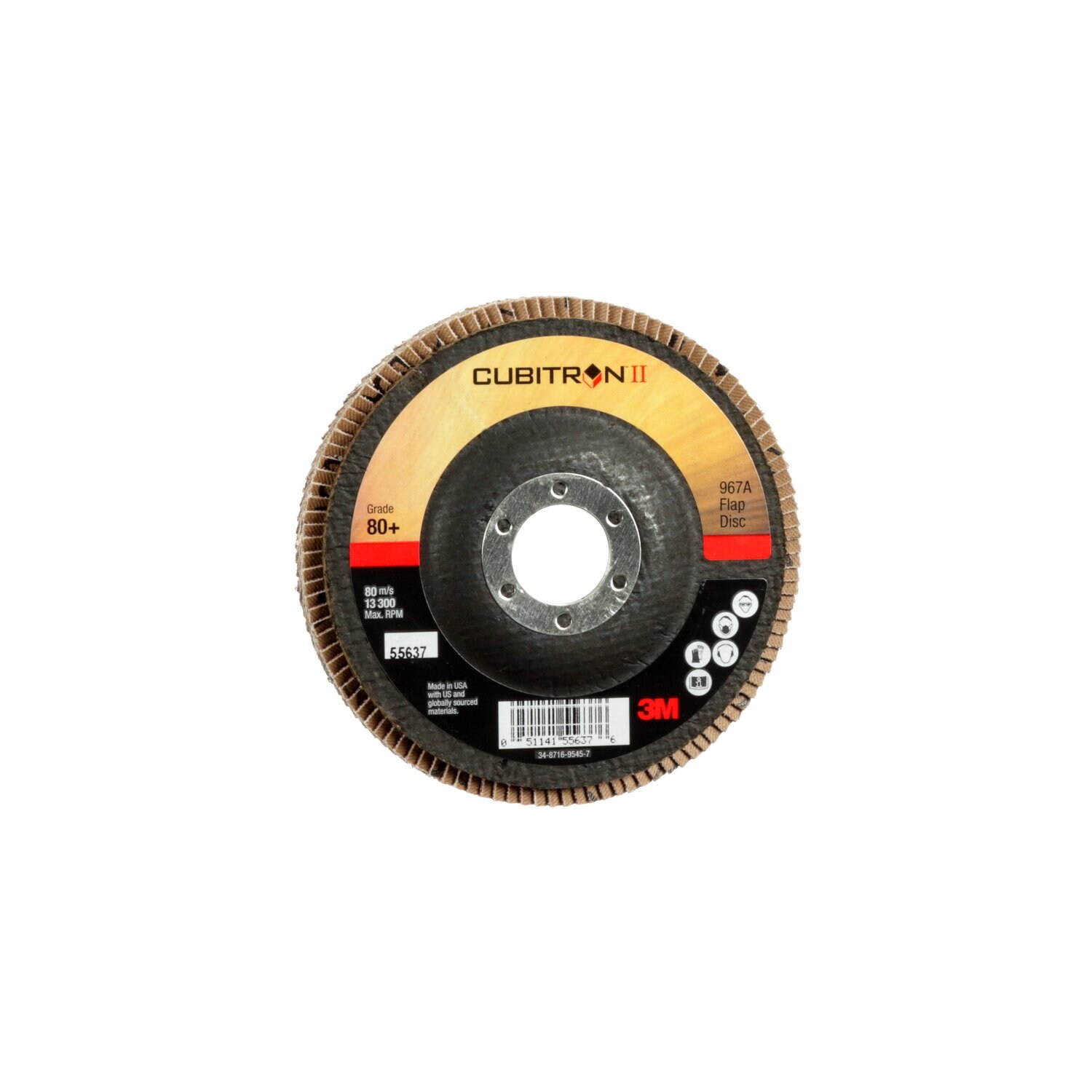 7010363303 - 3M Cubitron II Flap Disc 967A, 80+, T27, 4-1/2 in x 7/8 in, Giant, 10
ea/Case
