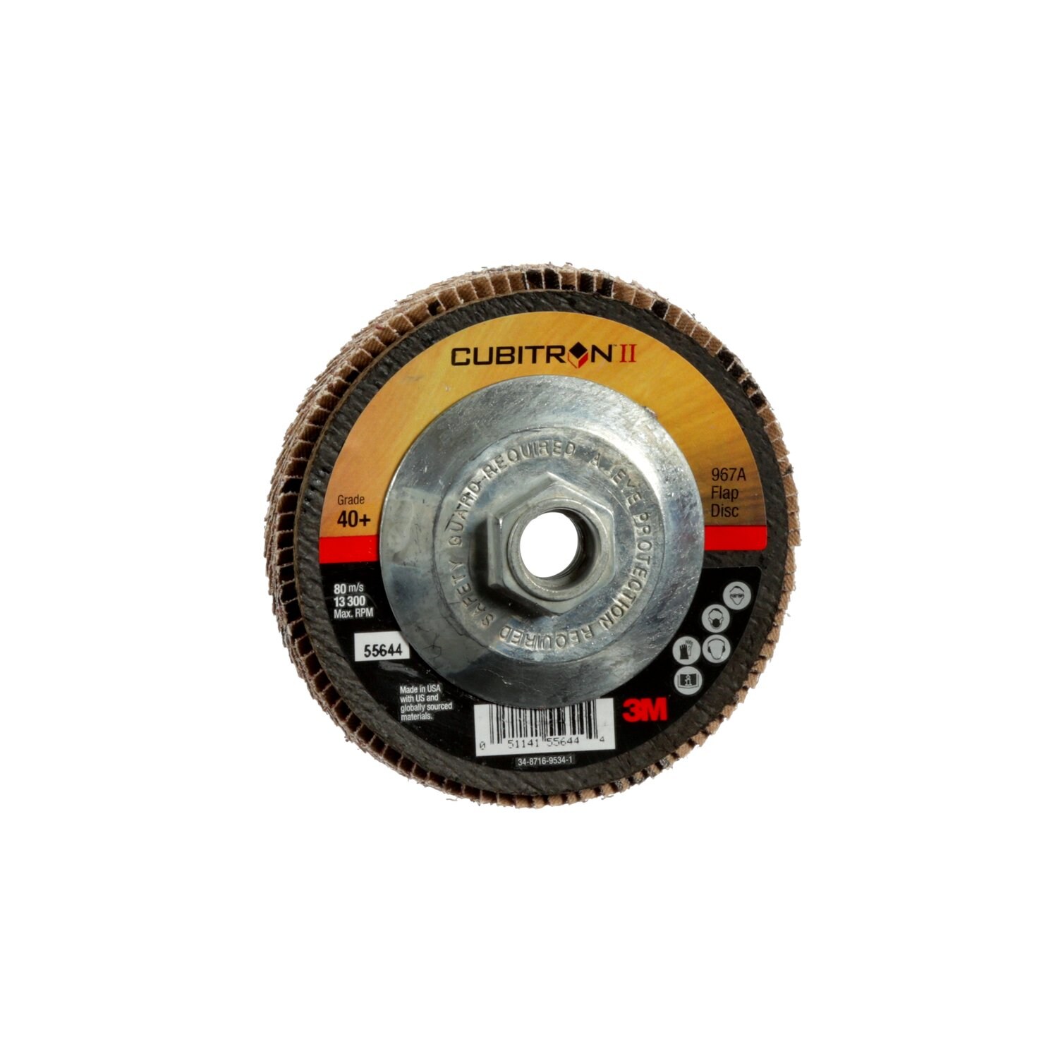 7010363306 - 3M Cubitron II Flap Disc 967A, 40+, T29 Quick Change, 4-1/2 in x 5/8"-11, Giant, 10 ea/Case