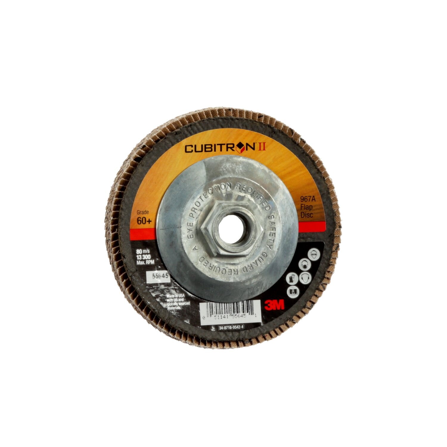7010308947 - 3M Cubitron II Flap Disc 967A, 60+, T29 Quick Change, 4-1/2 in x 5/8"-11, Giant, 10 ea/Case