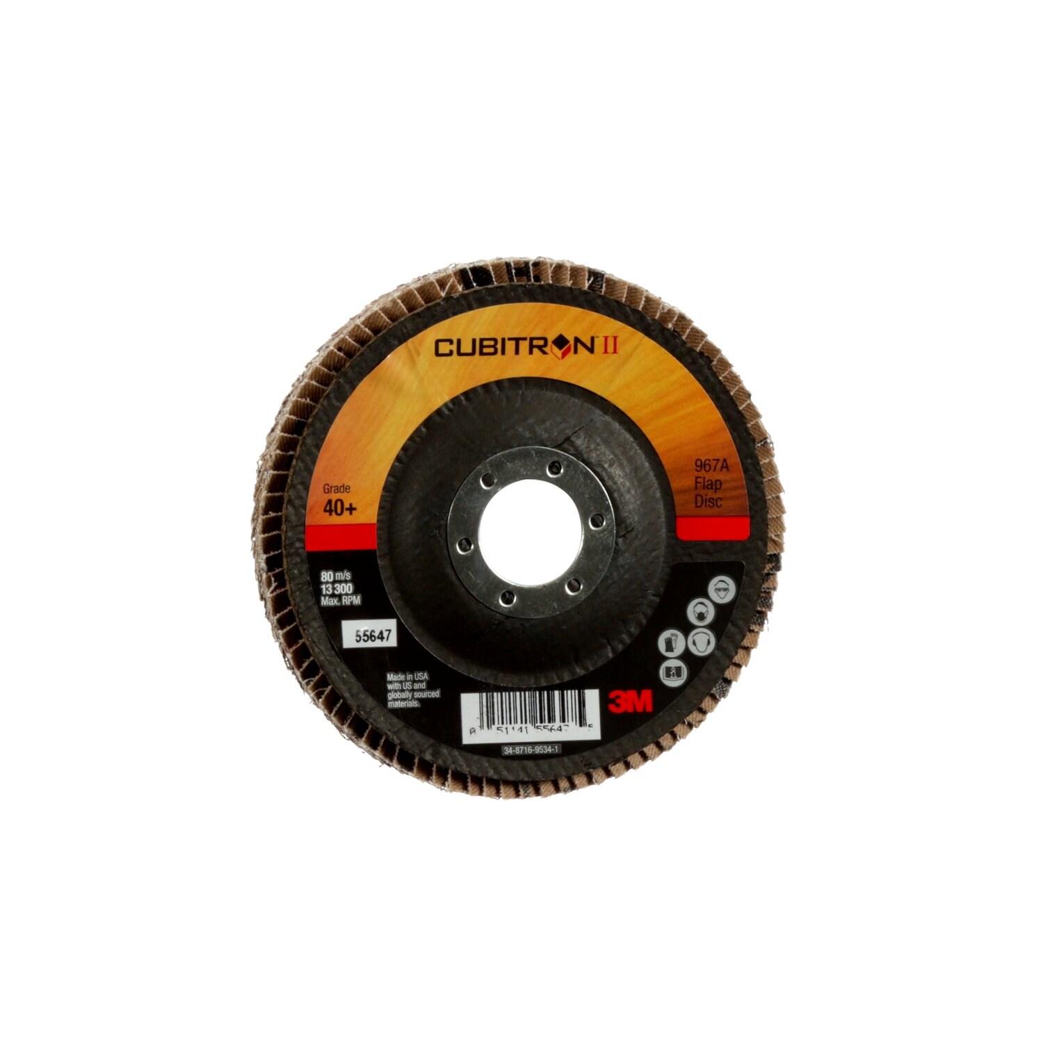 7010327065 - 3M Cubitron II Flap Disc 967A, 40+, T29, 4-1/2 in x 7/8 in, Giant, 10 ea/Case