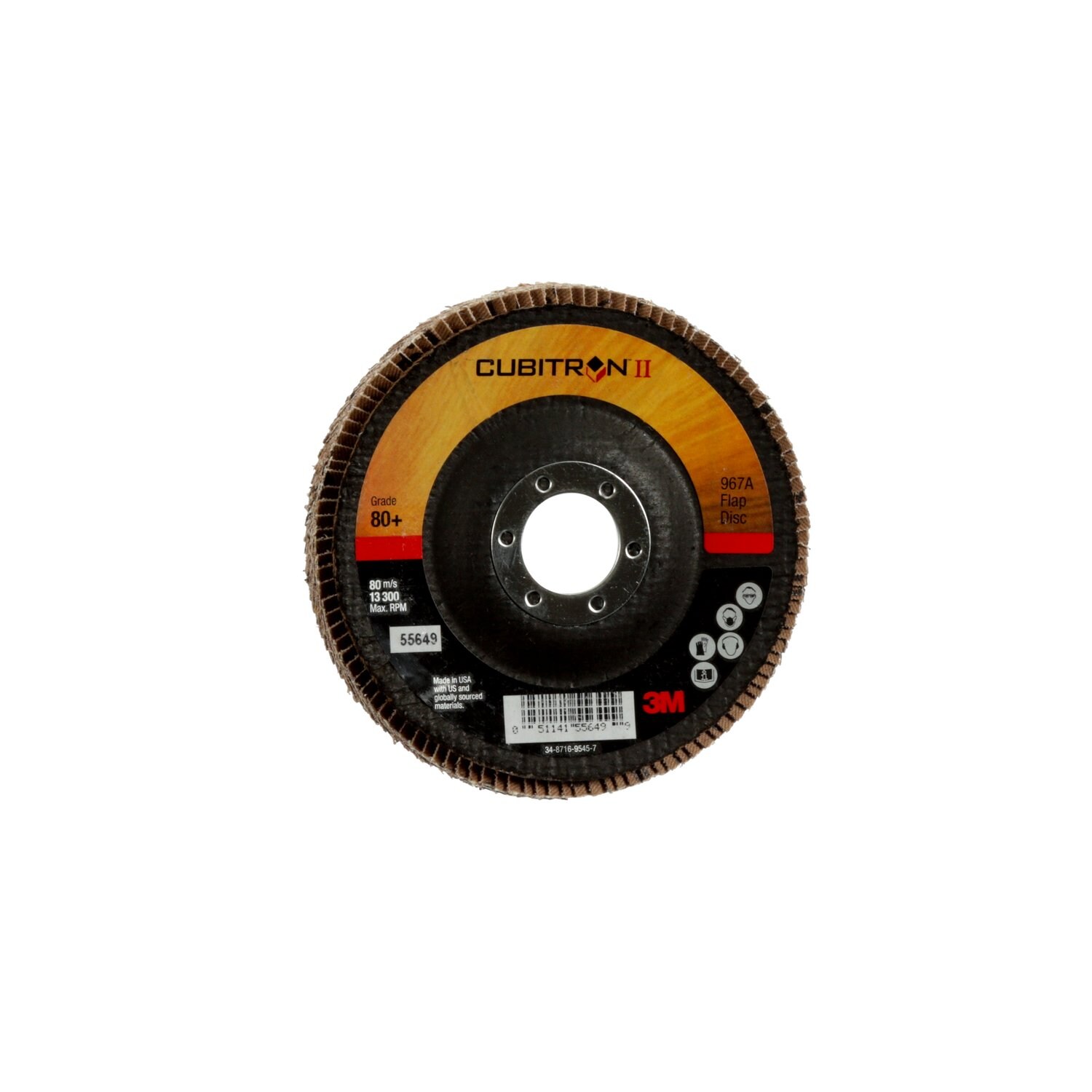 7010363308 - 3M Cubitron II Flap Disc 967A, 80+, T29, 4-1/2 in x 7/8 in, Giant, 10 ea/Case