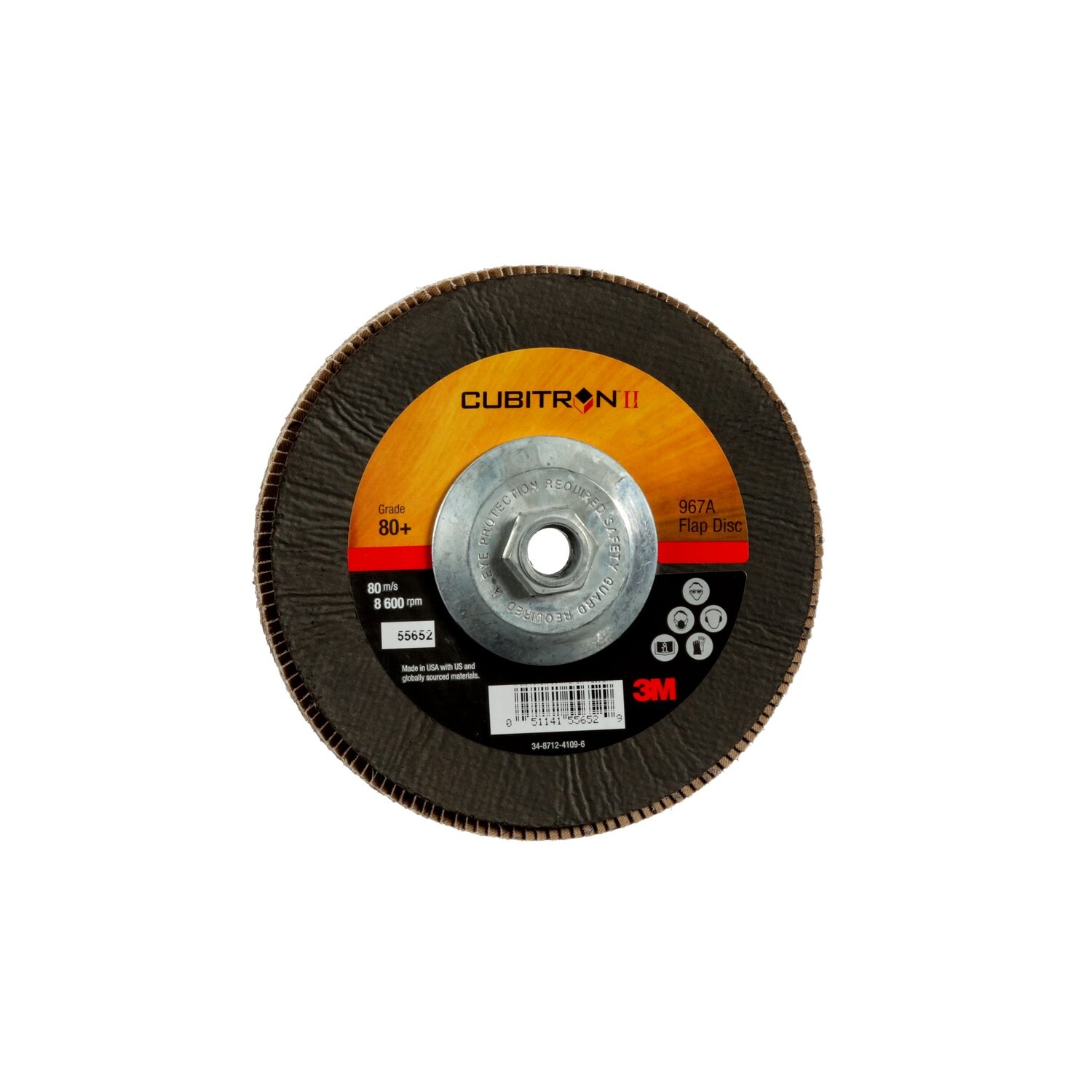 7010308948 - 3M Cubitron II Flap Disc 967A, 80+, T29 Quick Change, 7 in x 5/8"-11, Giant, 5 ea/Case