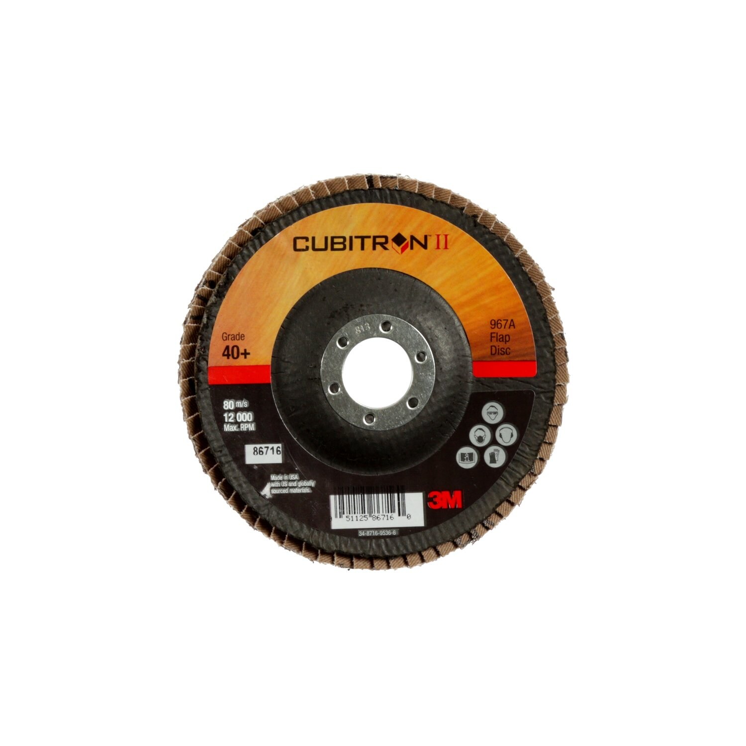 7000148197 - 3M Cubitron II Flap Disc 967A, 40+, T29, 5 in x 7/8 in, 10 ea/Case