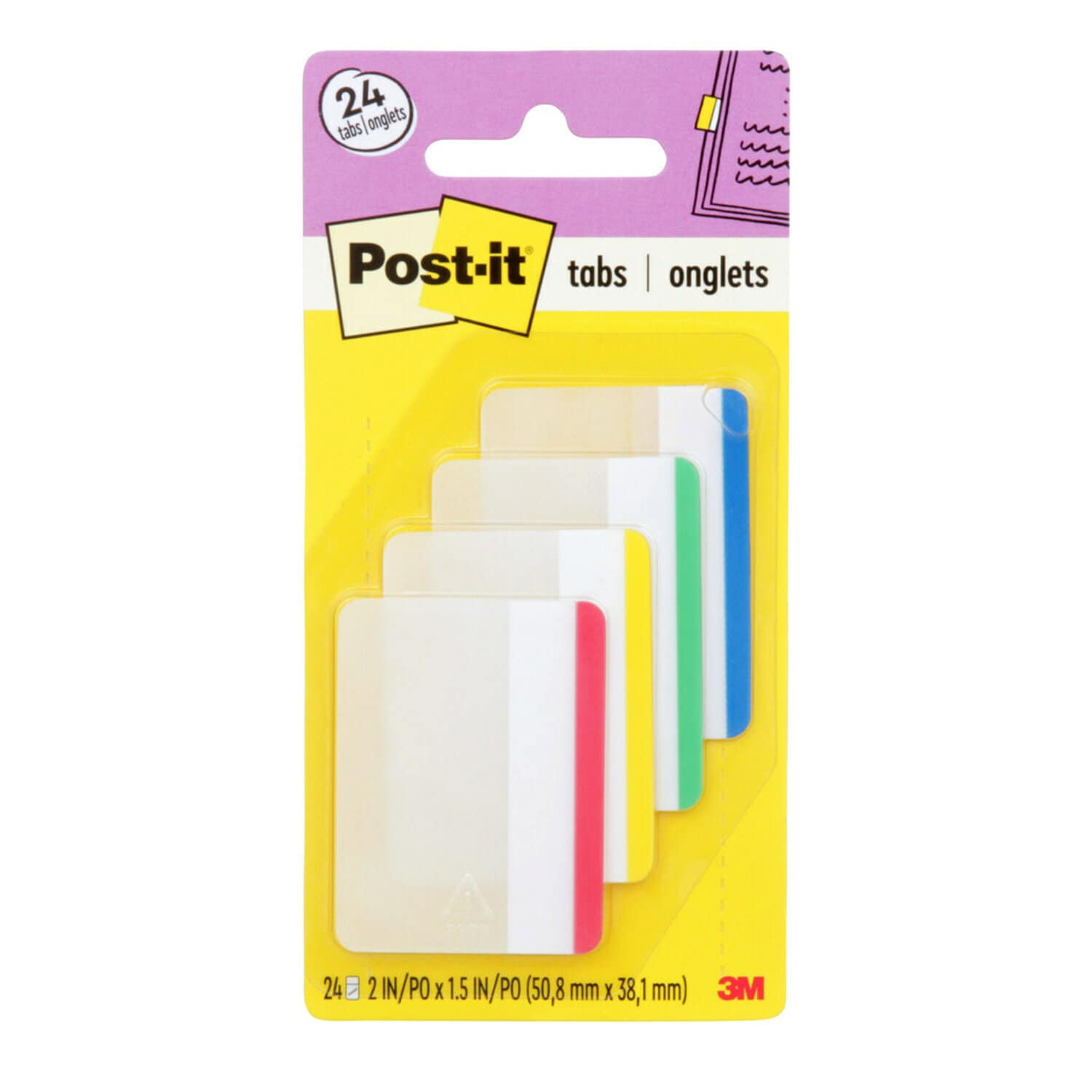 7000052638 - Post-it Durable Tabs 686F-1, 2 in. x 1.5 in. (50.8 mm x 38 mm) Beige, Green, Red, Canary Yellow 24 pk/cs
