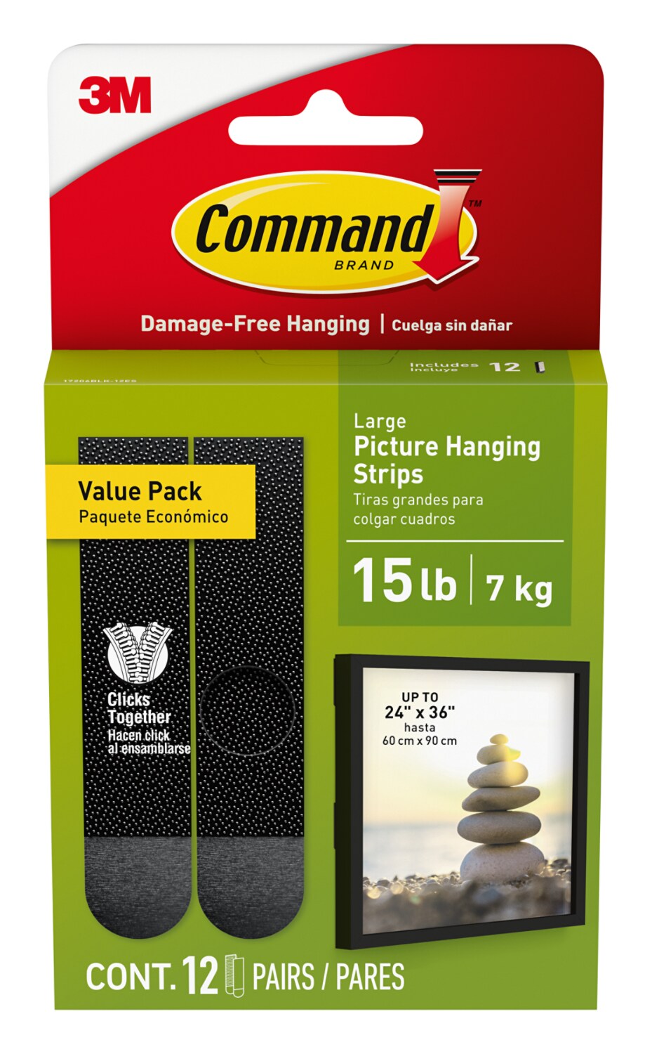 7100336876 - Command 15 Lb Black Picture Hanging Strips 17206BLK-12ES, 12 Pairs