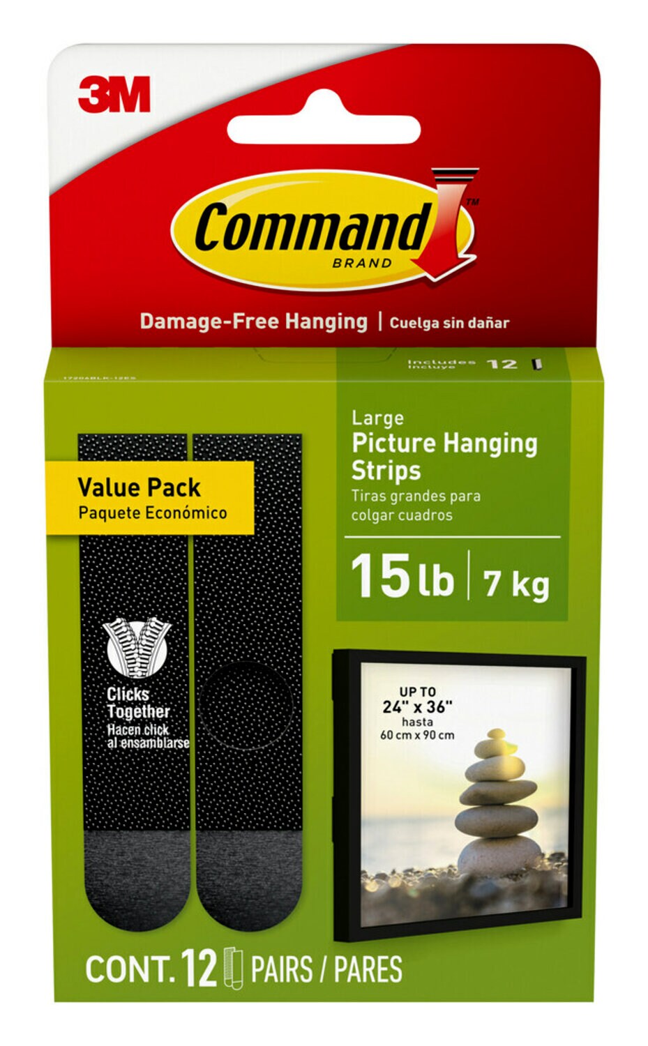 7100278668 - Command 15 Lb Black Picture Hanging Strips 17206BLK-12ES, 12 Pairs