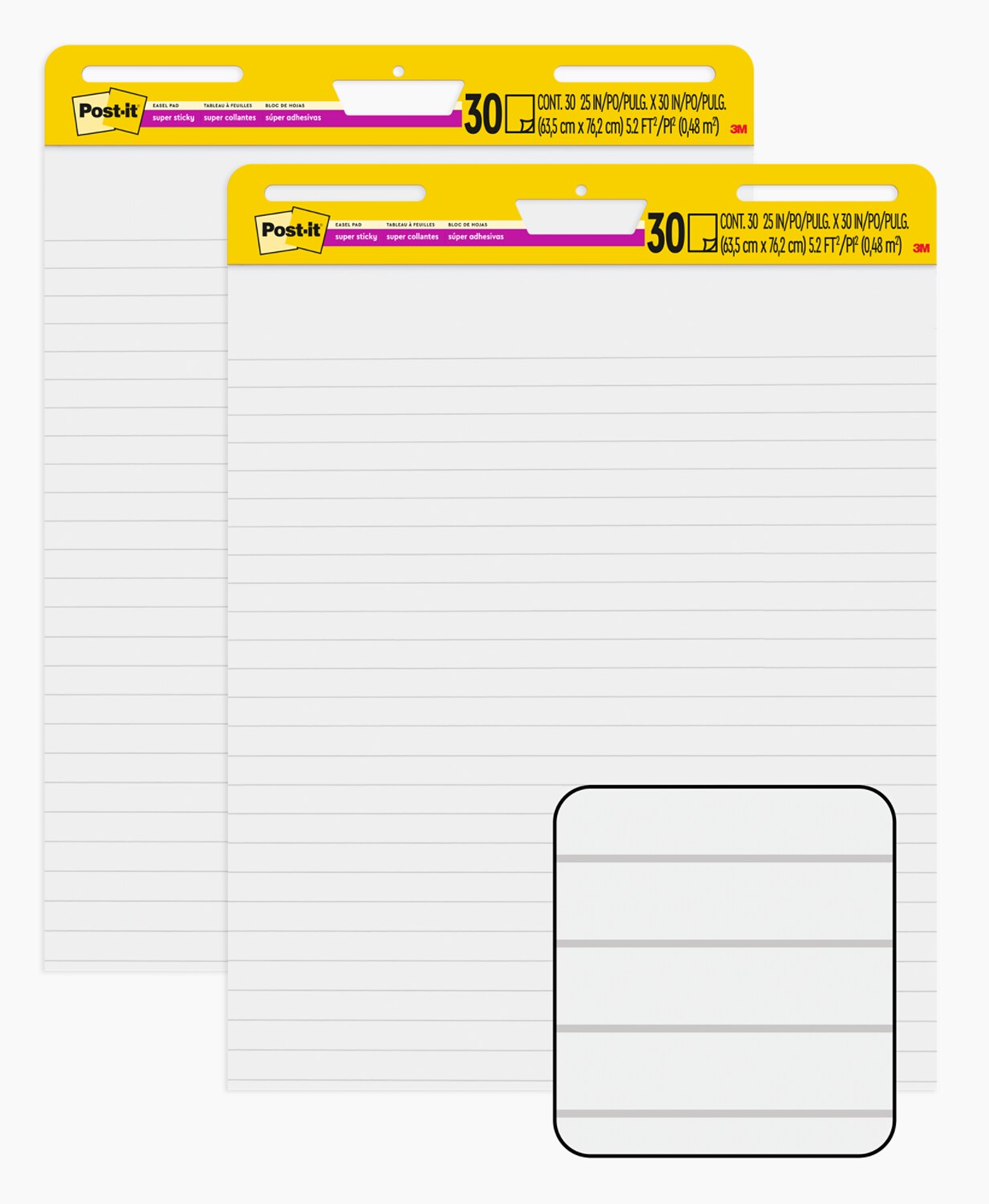 7100377967 - Post-it Super Sticky Easel 561WL-VAD-2PK-0,White Lined,25x30in (63.5x76.2cm),30 Sheets,2 Pads, 100% PEFC SGSCH-PEFC-COC-110078