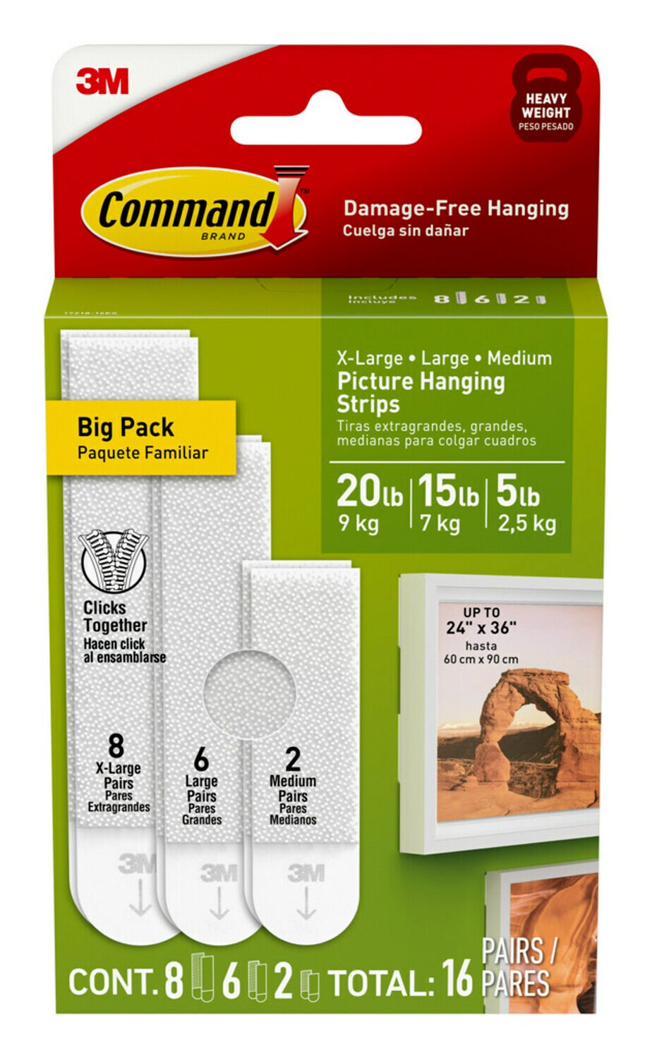 7100338634 - Command White Picture Hanging Strip Mixed Pack 17218-16ES, 16 Pairs