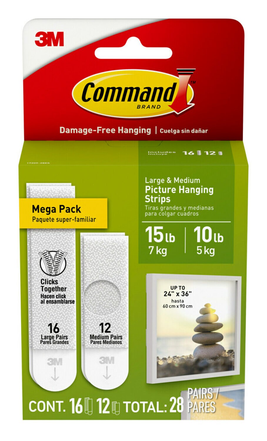 7100341080 - Command 10 lb and 15 lb White Picture Hanging Strips 17209-28ES, Mega Pack, 28 Pairs