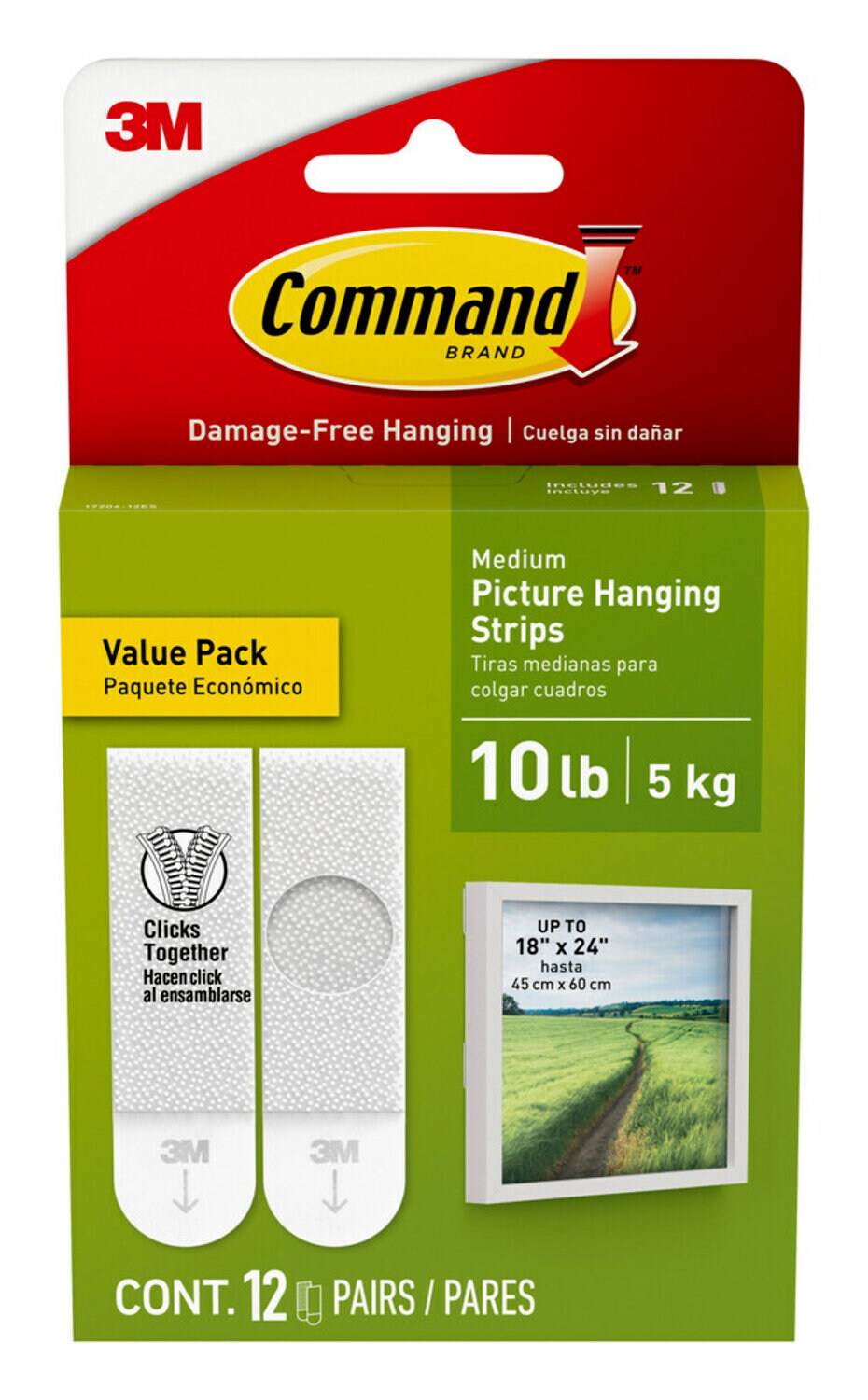 7100338594 - Command 10 lb White Picture Hanging Strips Value Pack 17204-12ES, 12 Pairs