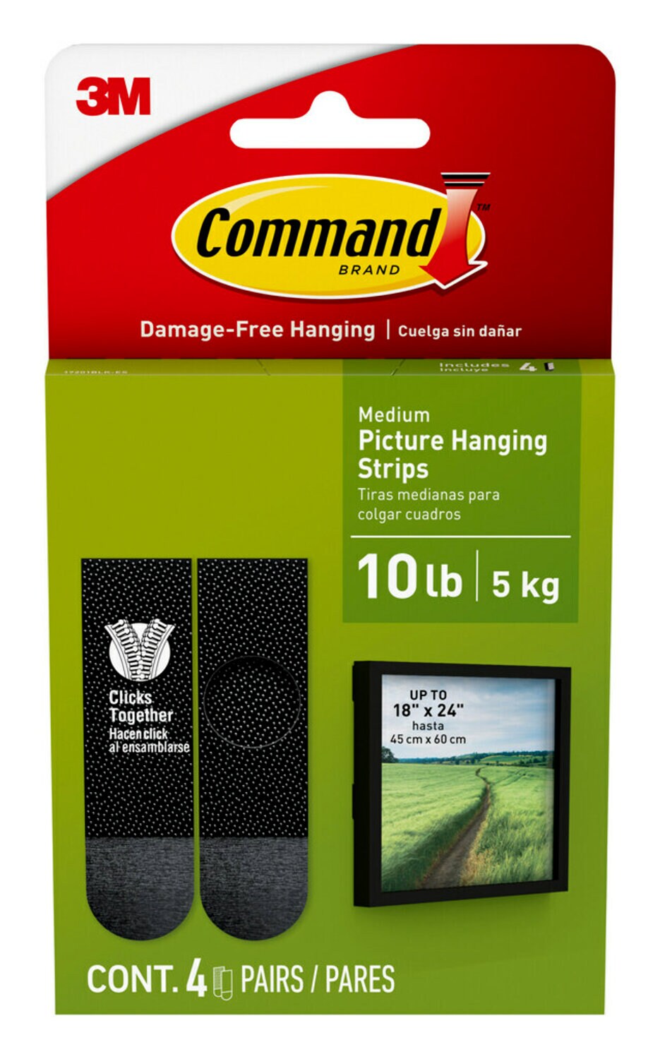 7100337814 - Command 10 Lb Black Picture Hanging Strips 17201BLK-ES, 4 Pairs