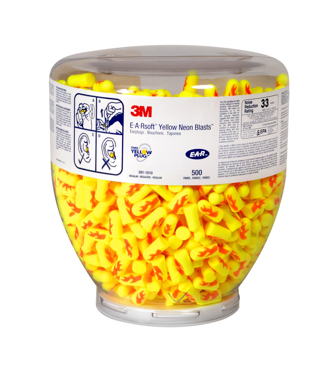 7000052750 - 3M E-A-Rsoft Yellow Neon Blasts One Touch Dispenser Refill 391-1010, Regular Size, 2000 Pair/Case