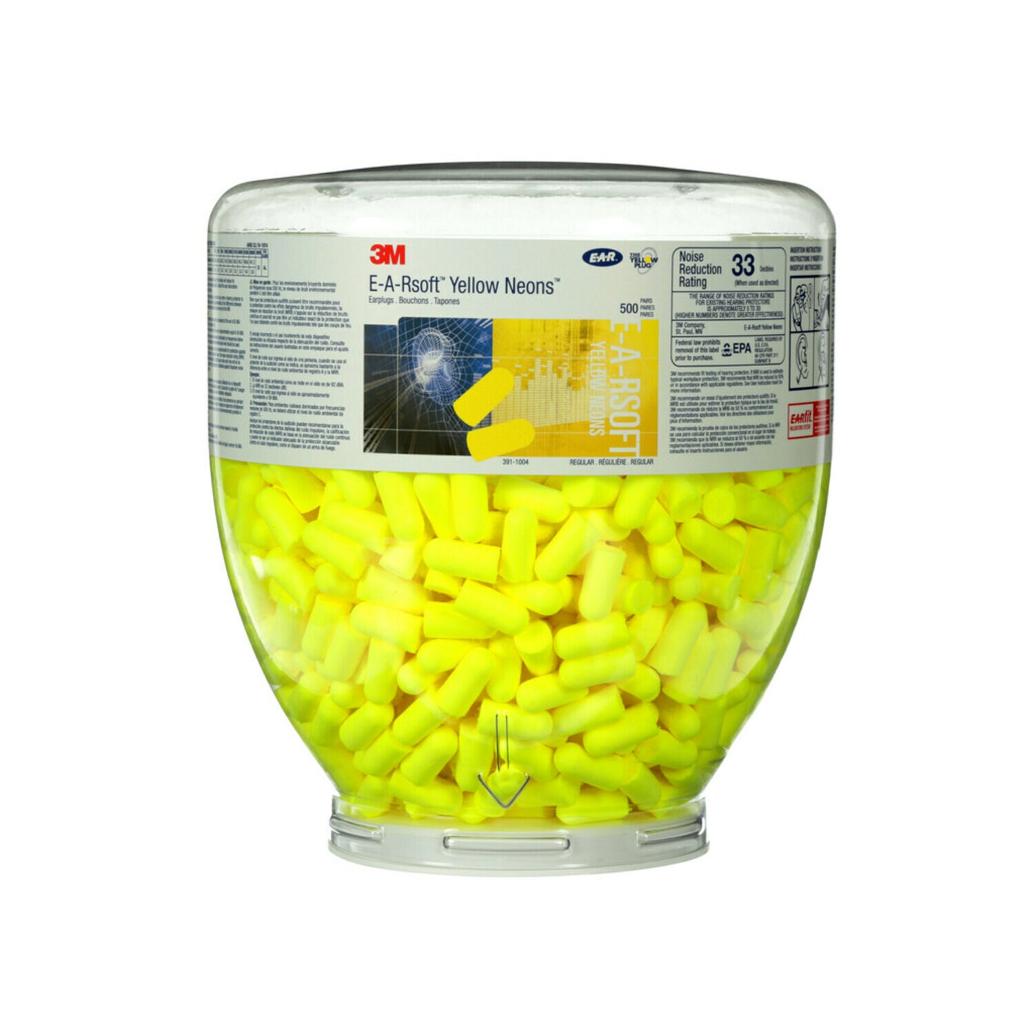 7000002305 - 3M E-A-Rsoft Yellow Neons One Touch Refill Earplugs 391-1004, Uncorded, Regular Size, 2000 Pair/Case