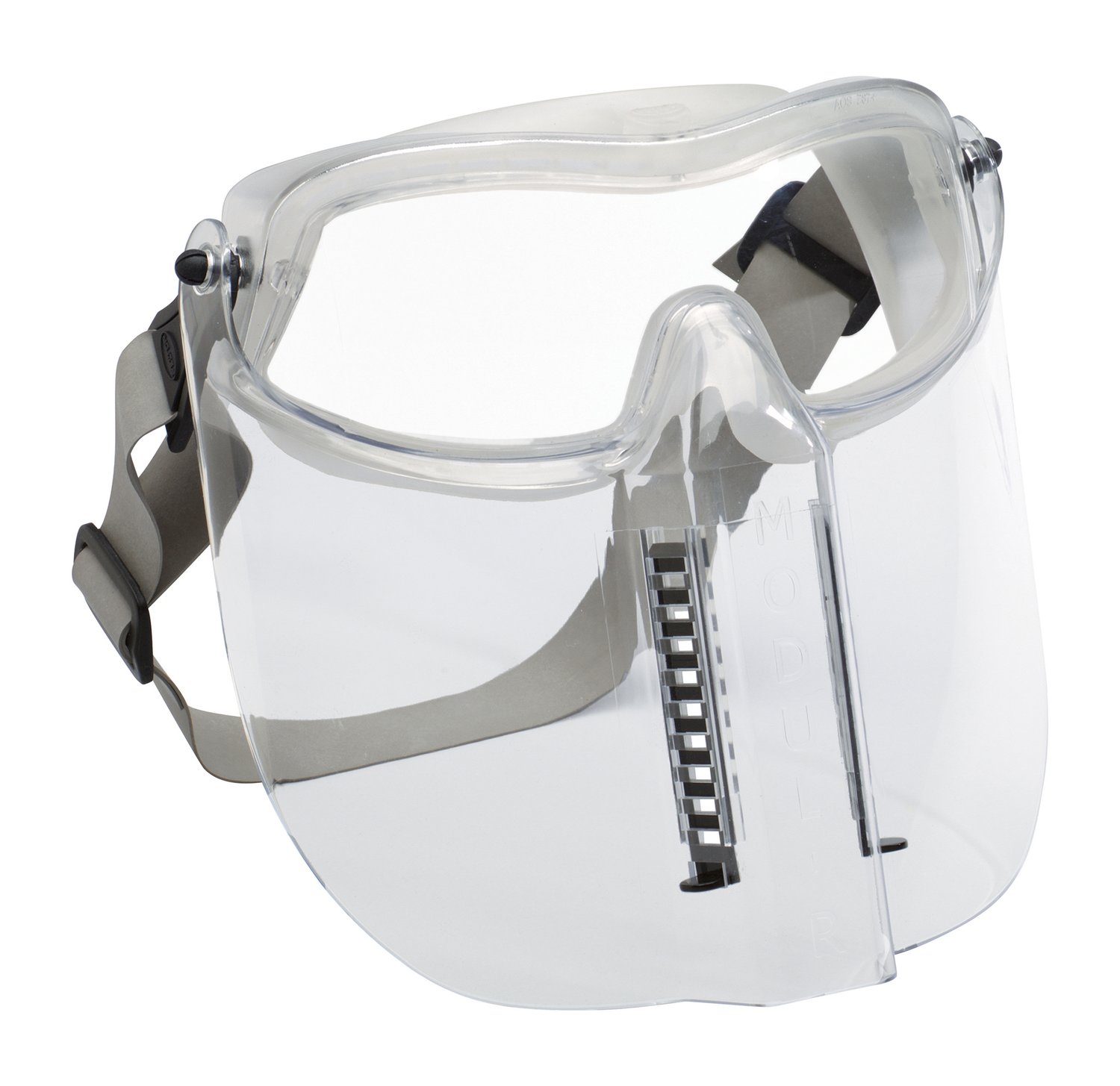 7000030008 - 3M Modul-R Safety Goggle, 40658-00000-10 Clear Anti Fog Lens with Chin
Protector 10 ea/case