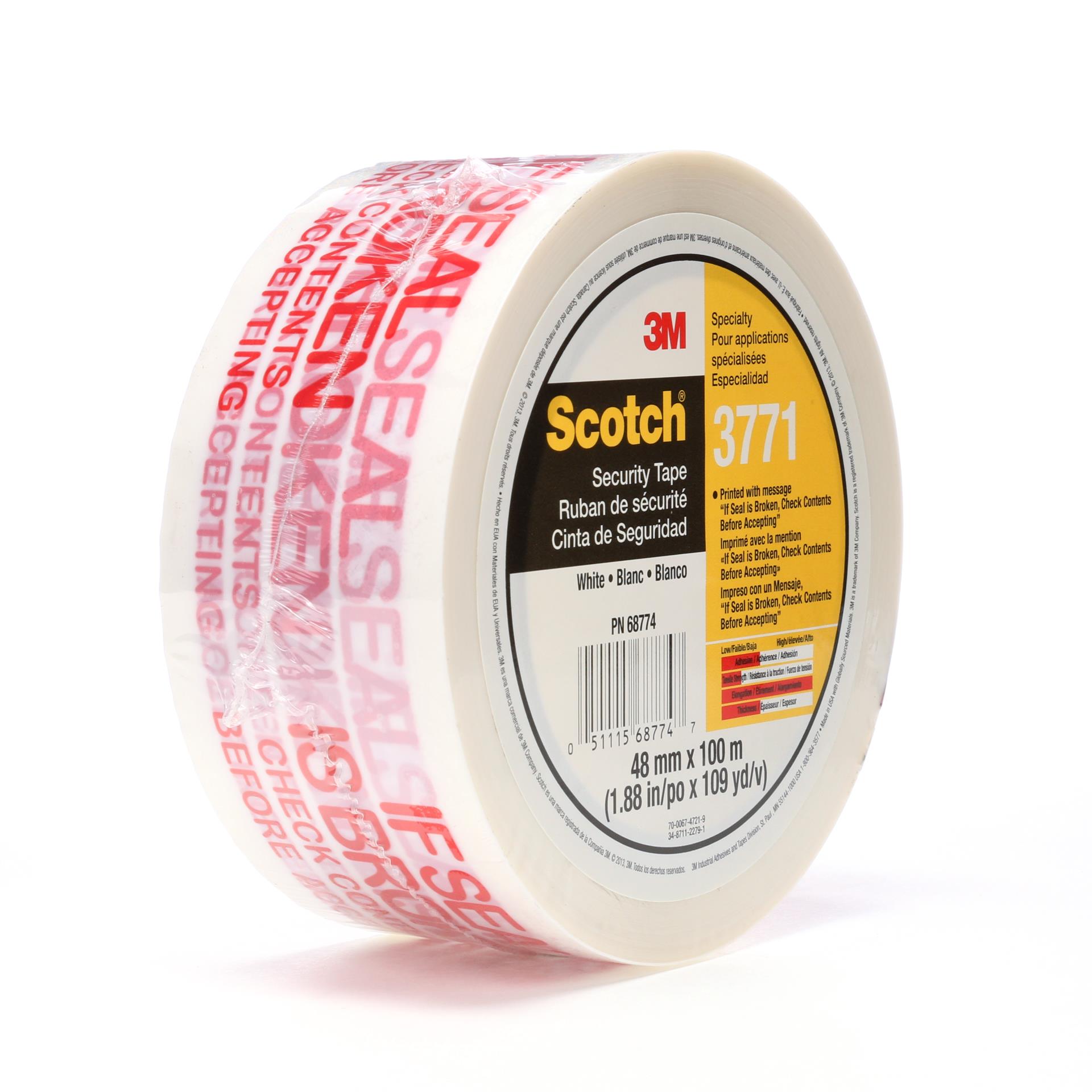 00051115687747 Scotch® Printed Message Box Sealing Tape 3771, White, 48  mm x 100 m, 36/case (6 rolls/pack packs/case), Conveniently Packaged  Aircraft products 3M 9371311