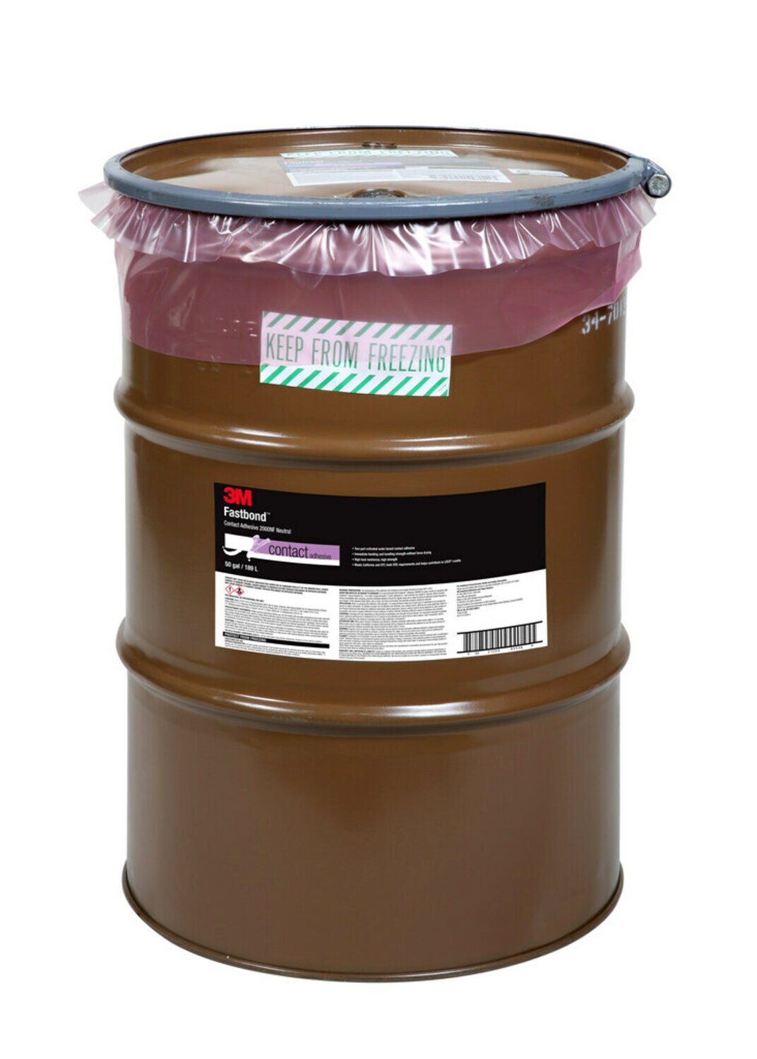 7000121399 - 3M Fastbond Contact Adhesive 2000NF, Neutral, 55 Gallon Open Head (50 Gallon Net), Drum