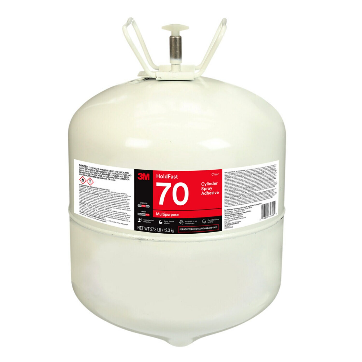 7100138479 - 3M HoldFast 70, Cylinder Spray Adhesive, Clear, Large (Net Wt 27.3 lb), 1 Each/Case