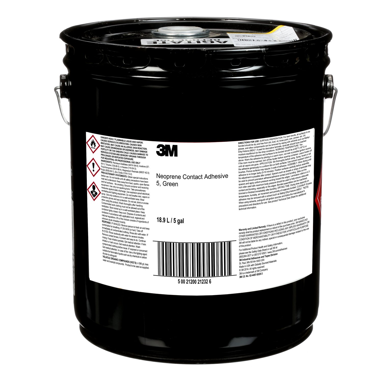 7000046576 - 3M Neoprene Contact Adhesive 5, Green, 5 Gallon (Pail), 1 Can/Drum