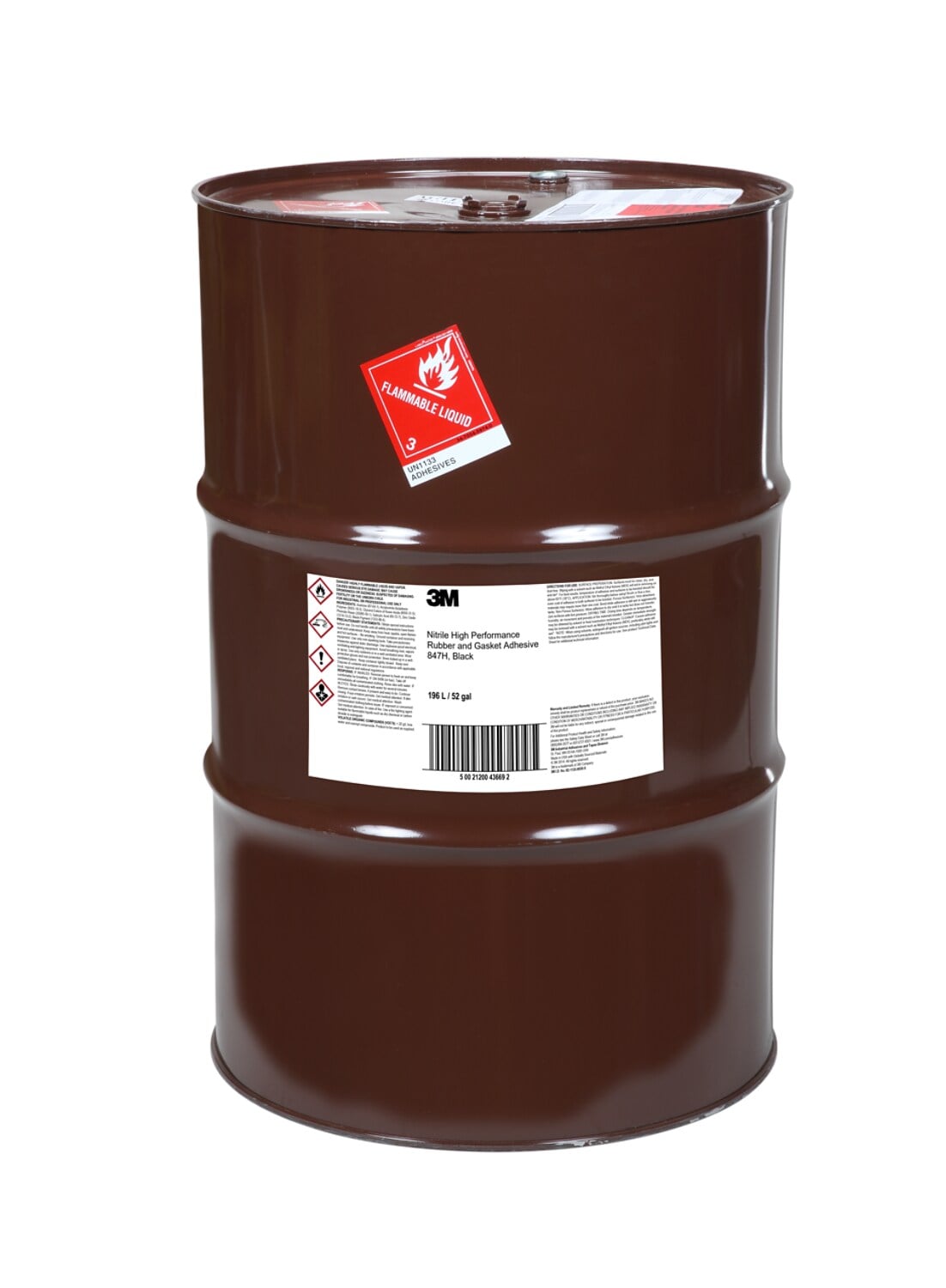 7010367076 - 3M Nitrile High Performance Rubber and Gasket Adhesive 847H, Black, 55 Gallon Open Head (52 Gallon Net), Drum