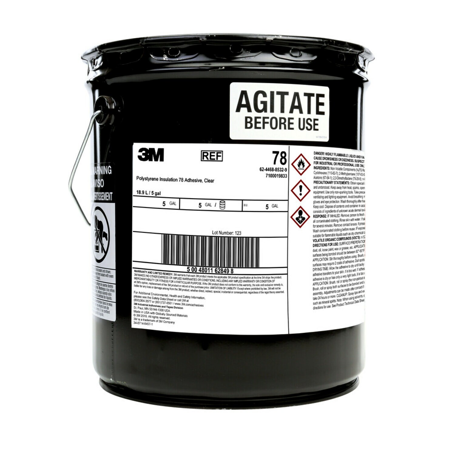 7100019833 - 3M Polystyrene Insulation Adhesive 78, Clear, 5 Gallon (Pail), 1 Can/Drum