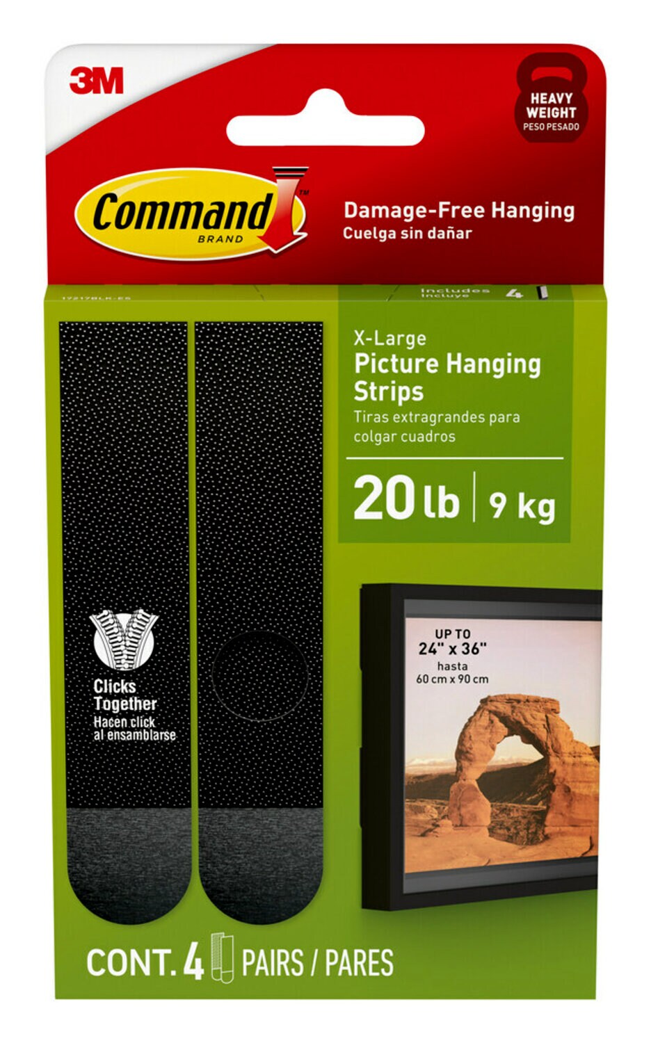 7100336830 - Command 20 lb Black Picture Hanging Strips 17217BLK-ES, 4 Pairs